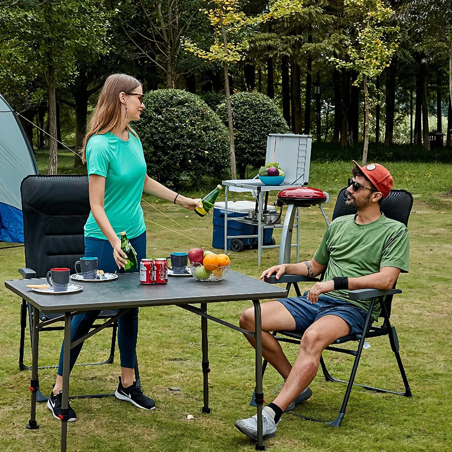 Timber Ridge Składane krzesło ogrodowe z aluminium Relax Składany ogród Luksusowy oparcie składane w 7 pozycjach czarne