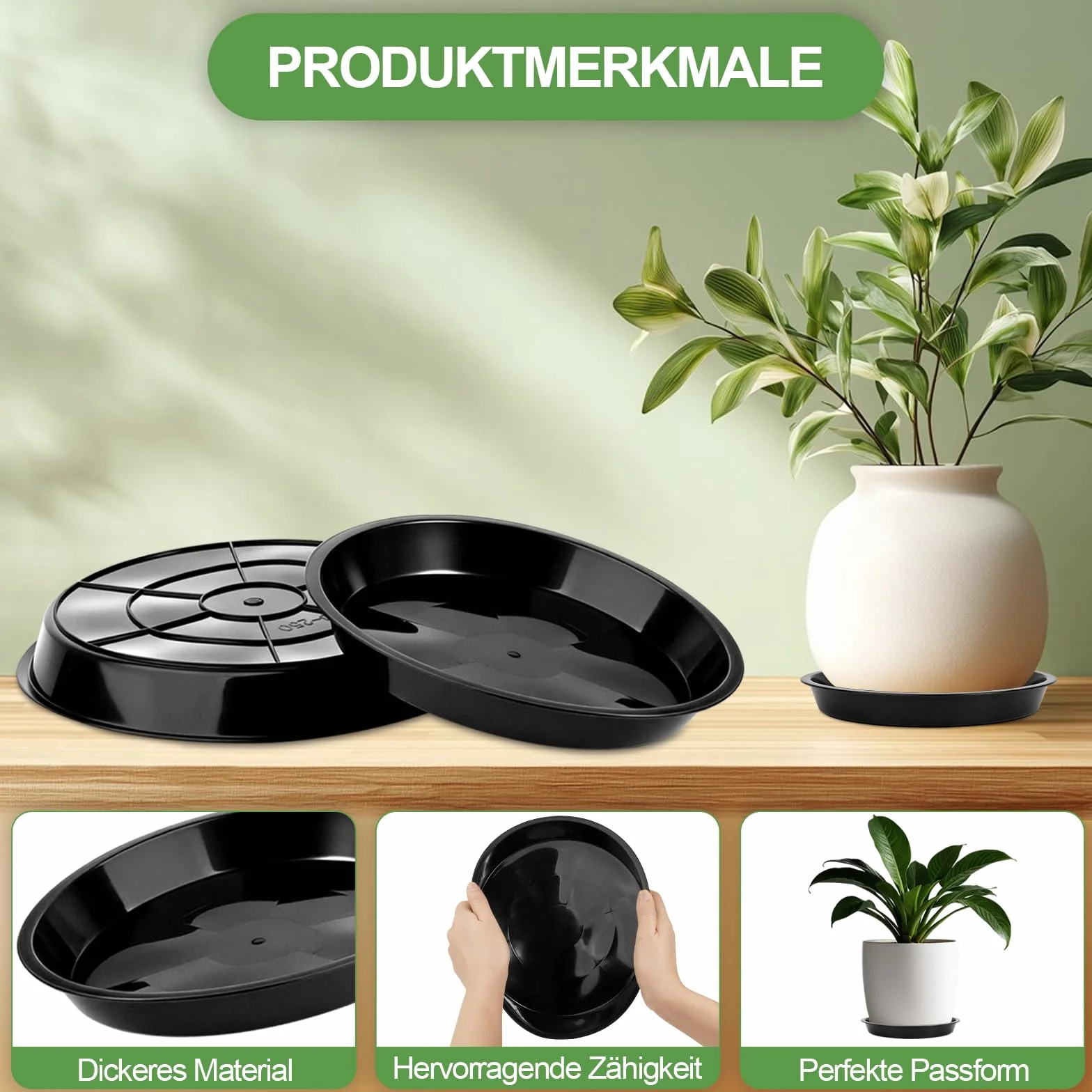 Podstawki pod doniczkę, 10 sztuk, z tworzywa sztucznego, Ø 14 cm, okrągłe, czarne, podstawki pod doniczki, do roślin wewnętrznych i zewnętrznych