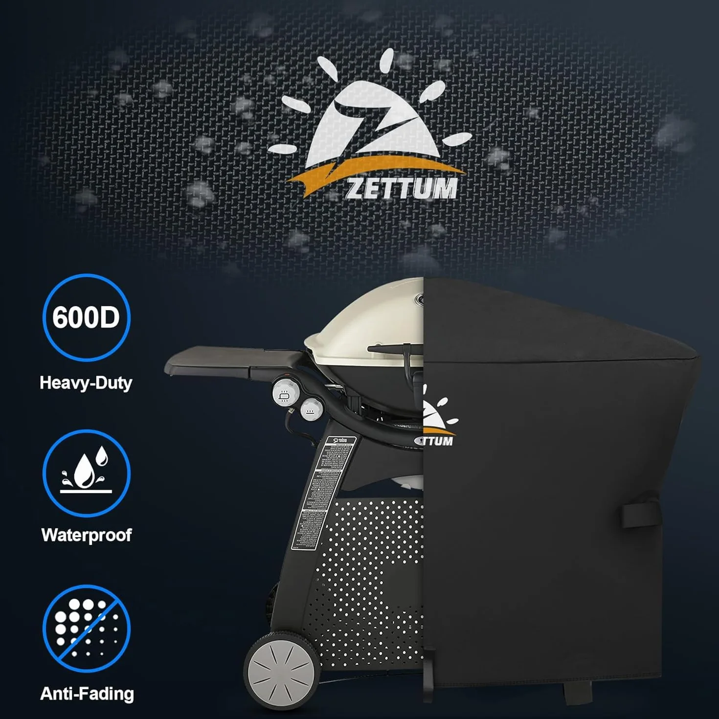 Zettum Pokrowiec na grill Weber Q2000/3000 Series, pokrowiec na grill 7112, wytrzymały i wodoodporny, pokrowiec poliuretanowy do Weber Q3200, 3000, 320, 300 i innych (dł. 144 x szer. 57 x wys. 99 cm)