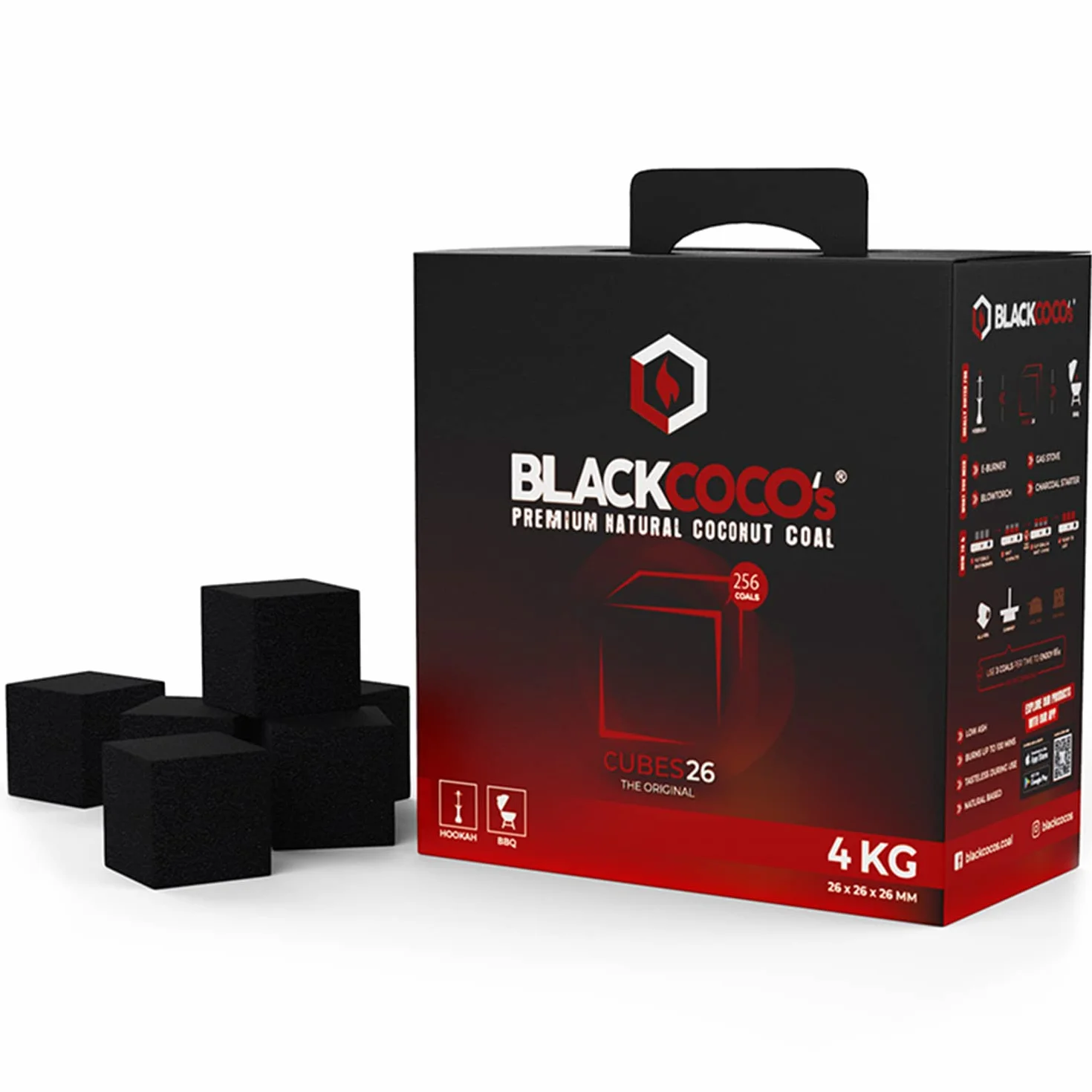 BLACKCOCO's naturalny węgiel kokosowy premium do sziszy i grilla, brykiety o długim czasie palenia, 4 kg