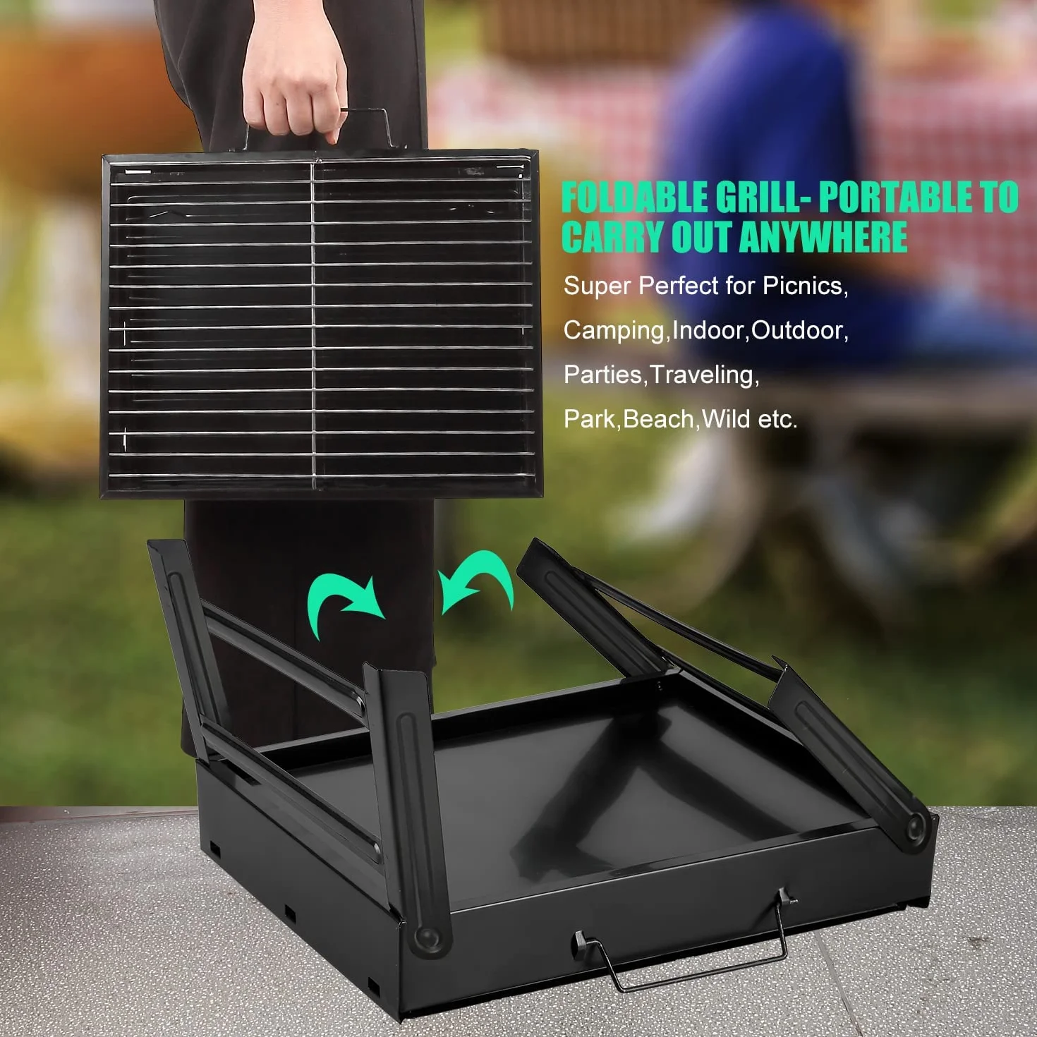 Uten Grill na węgiel drzewny, przenośny składany grill na węgiel drzewny, ze stali nierdzewnej, do gotowania na świeżym powietrzu, na kemping, wędrówki, piknik