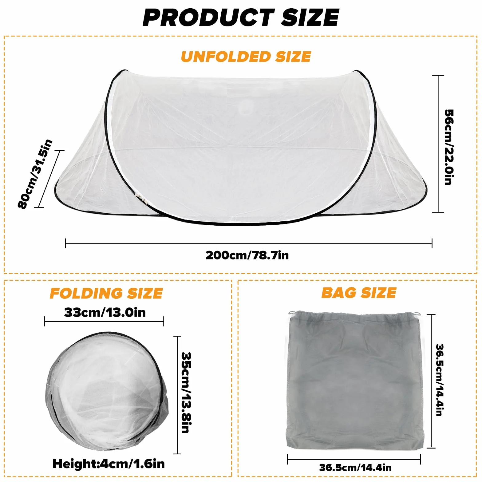 Moskitiera Pop Up 200 x 80 x 56 cm Składana Podróżna na Komary Camping Dom