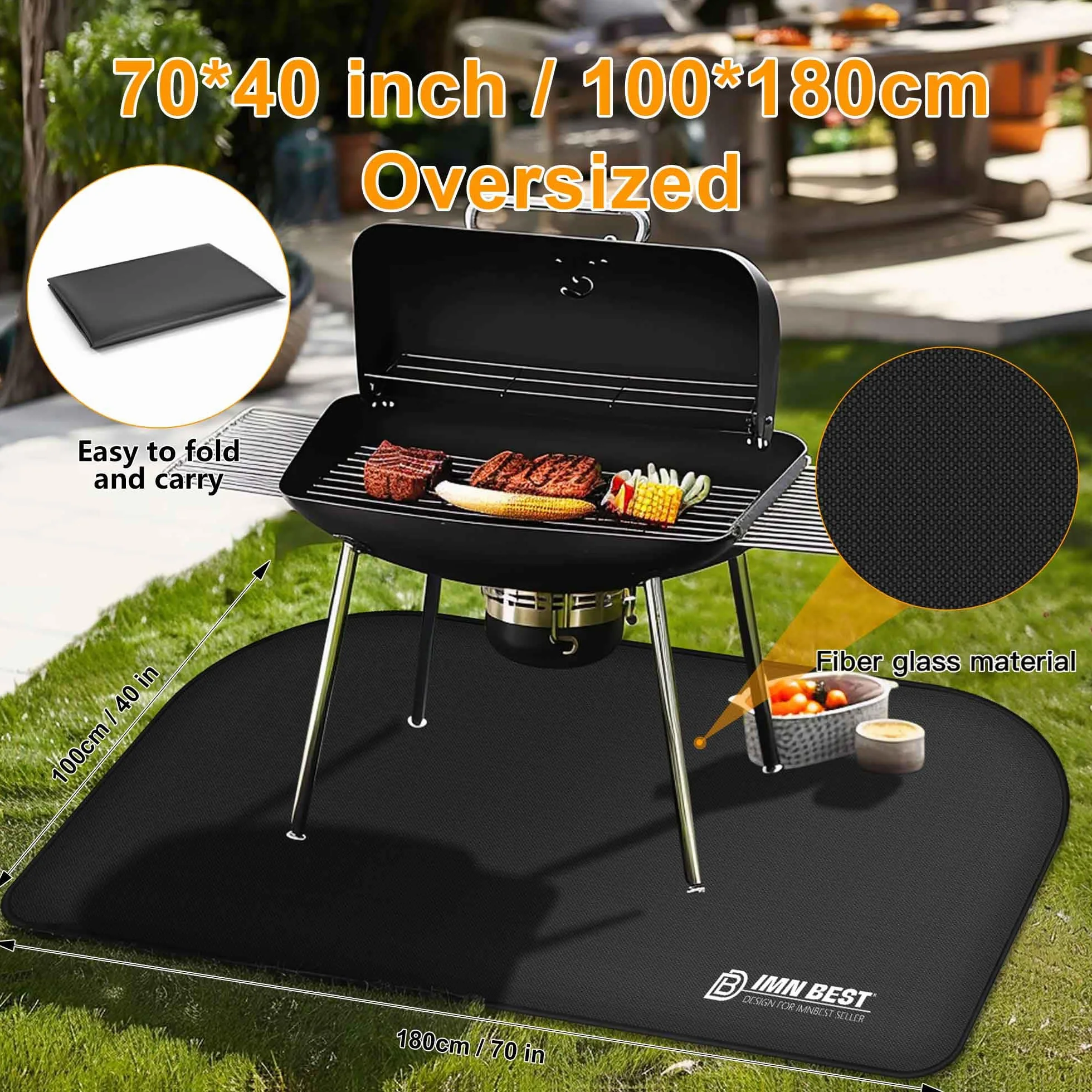 ImnBest Ognioodporna podkładka 180 x 100 cm, składana mata do grillowania, ochrona podłogi, silikonowa mata z włókna szklanego, odporna na wysokie temperatury, odporna na działanie wody, do grilla