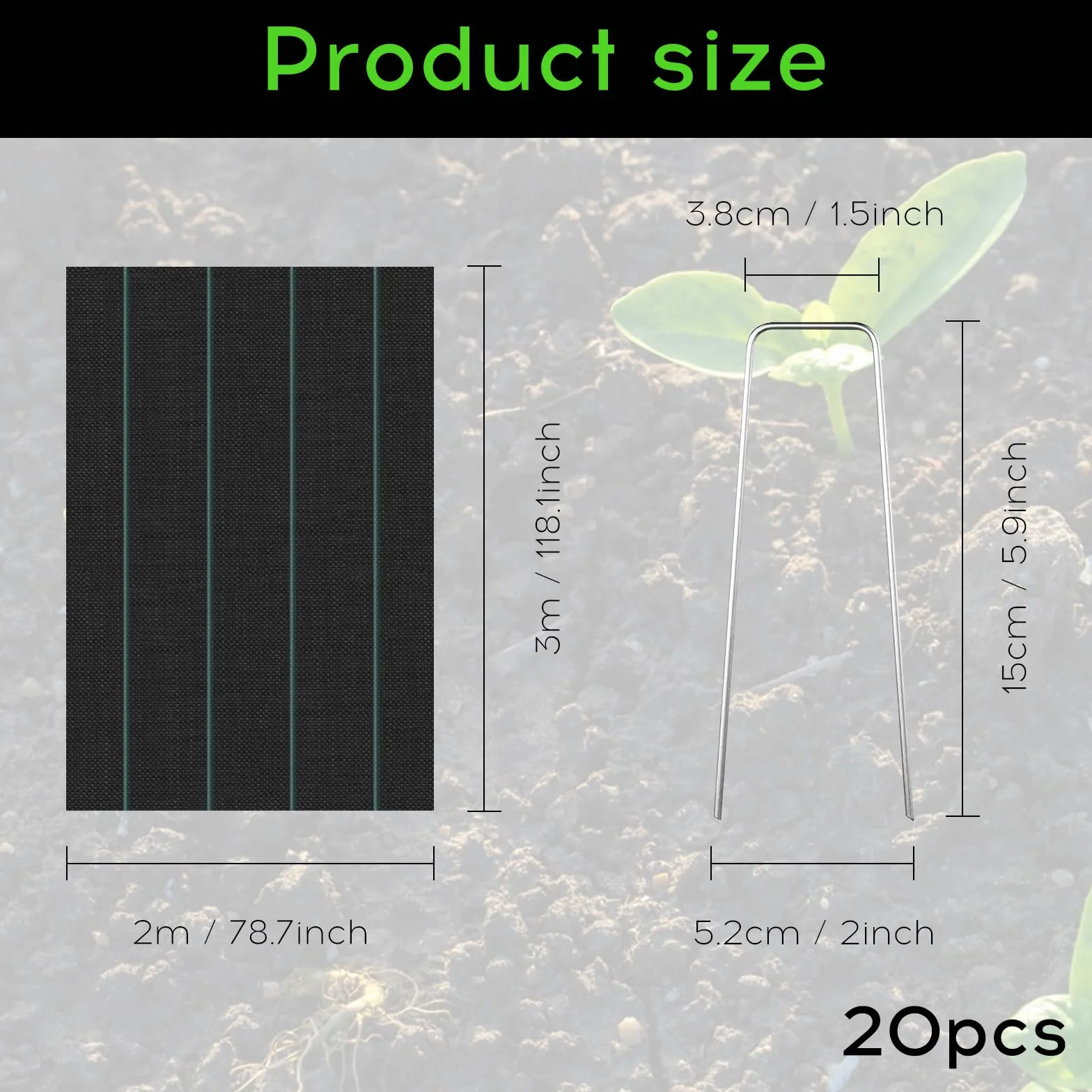 Włóknina przeciw chwastom 100 g/m² 2x3 m z kotwami gruntowymi, ekstra mocna