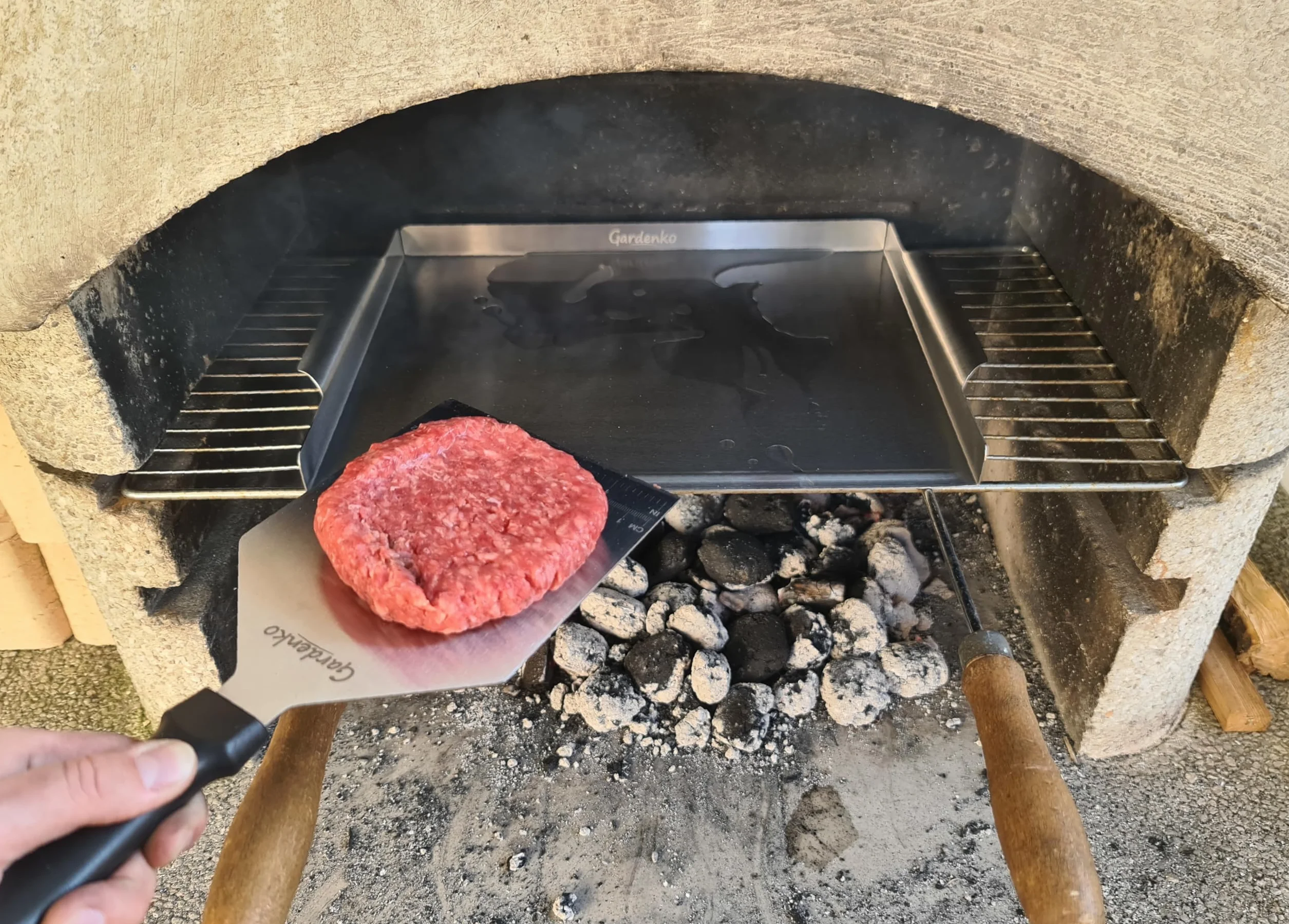 Łopatka do Burgerów ze Stali Nierdzewnej, Szpachelka do płyty grillowej Plancha, Szpatułka na Grilla Szeroka z Miarką - Zestaw 2 szt