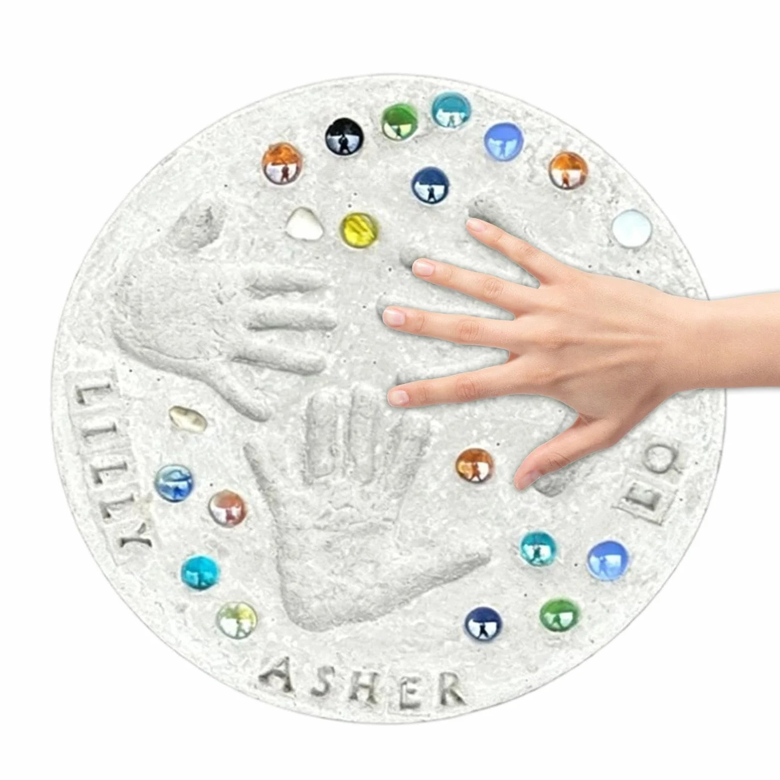 Handprint Stepping Stone Kit - DIY Garden Keepsake Craft Set | Cement Mold with Imprint Tools and Decorative Mosaic Pieces, Personalized Outdoor Memory Stone for Backyard Patio