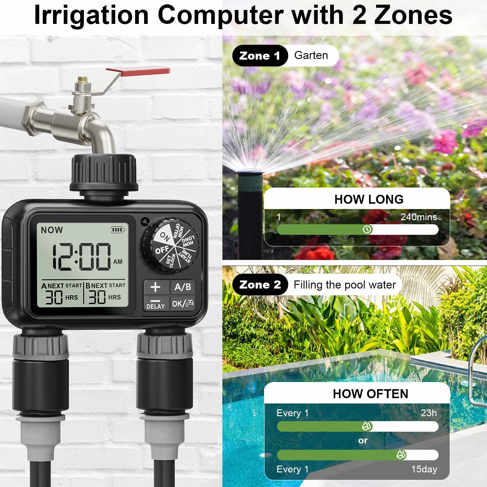 Timer wody do nawadniania z opóźnieniem deszczu IPX5 wodoodporny duży ekran LCD