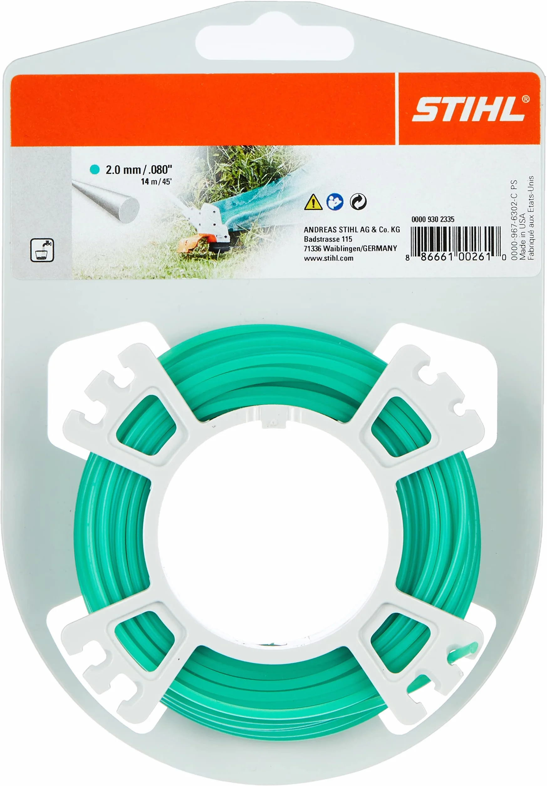 Stihl 9302335 podkaszarka do trawy Line zielona 2,0 mm x 15,3 m, kosy spalinowe, żyłka do podkaszarki