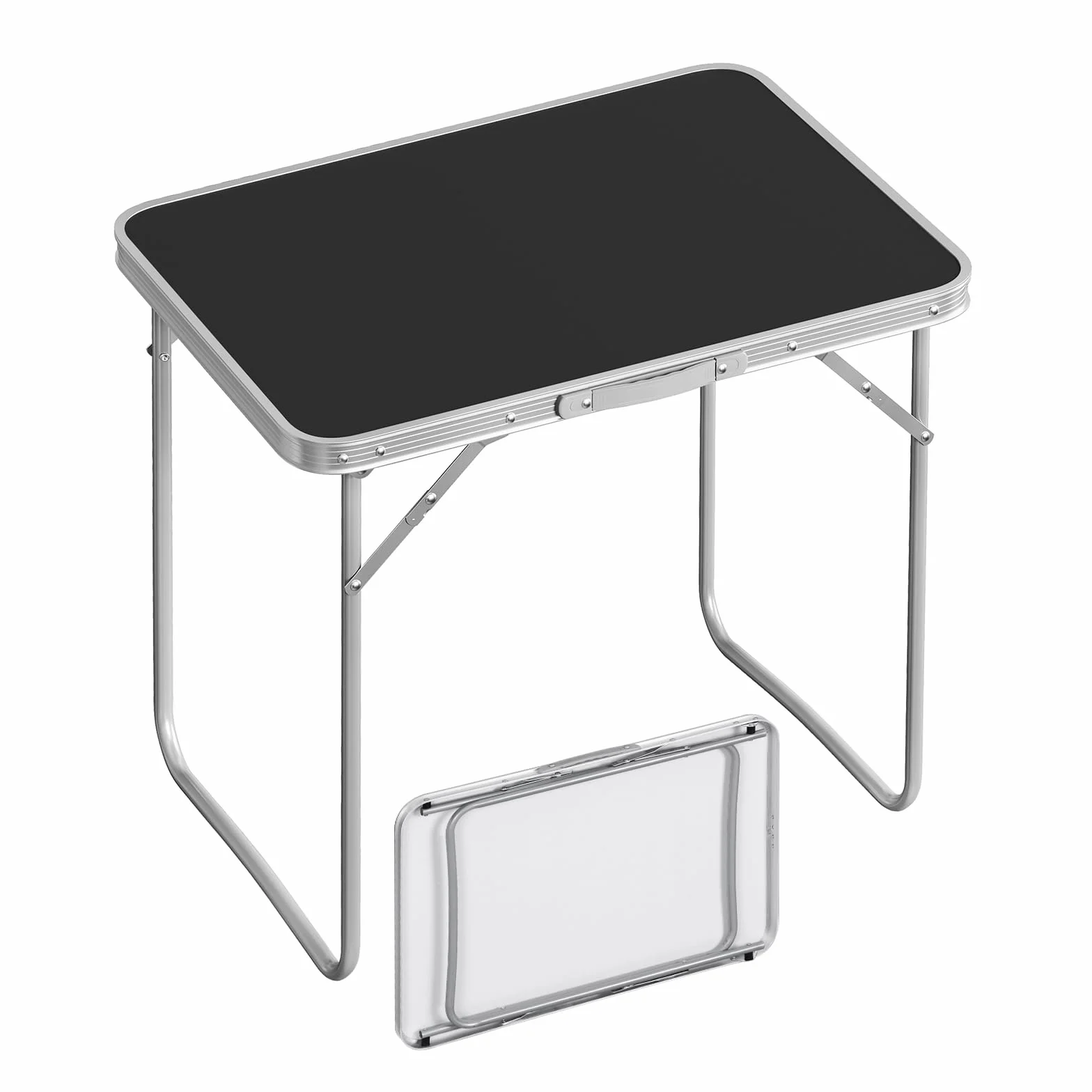 Woltu składany stół kempingowy, stół podróżny z uchwytem, 70 x 50 x 60 cm (dł. x szer. x wys.), składany, stół ogrodowy z aluminium i płyty MDF, na piknik, plażę, na świeże powietrze, czarny,