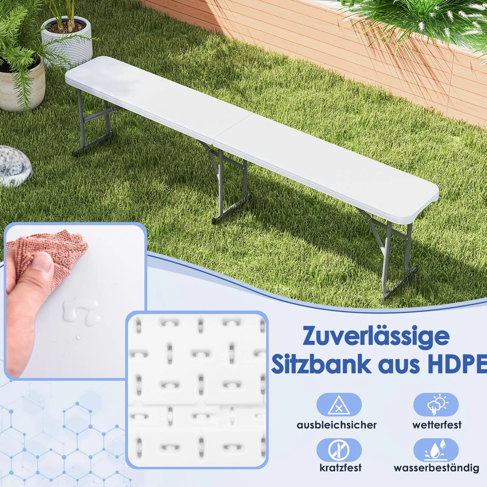 GOPLUS Ławka składana do piwa 182x27,5x43 cm HDPE odporna na warunki atmosferyczne 300 kg