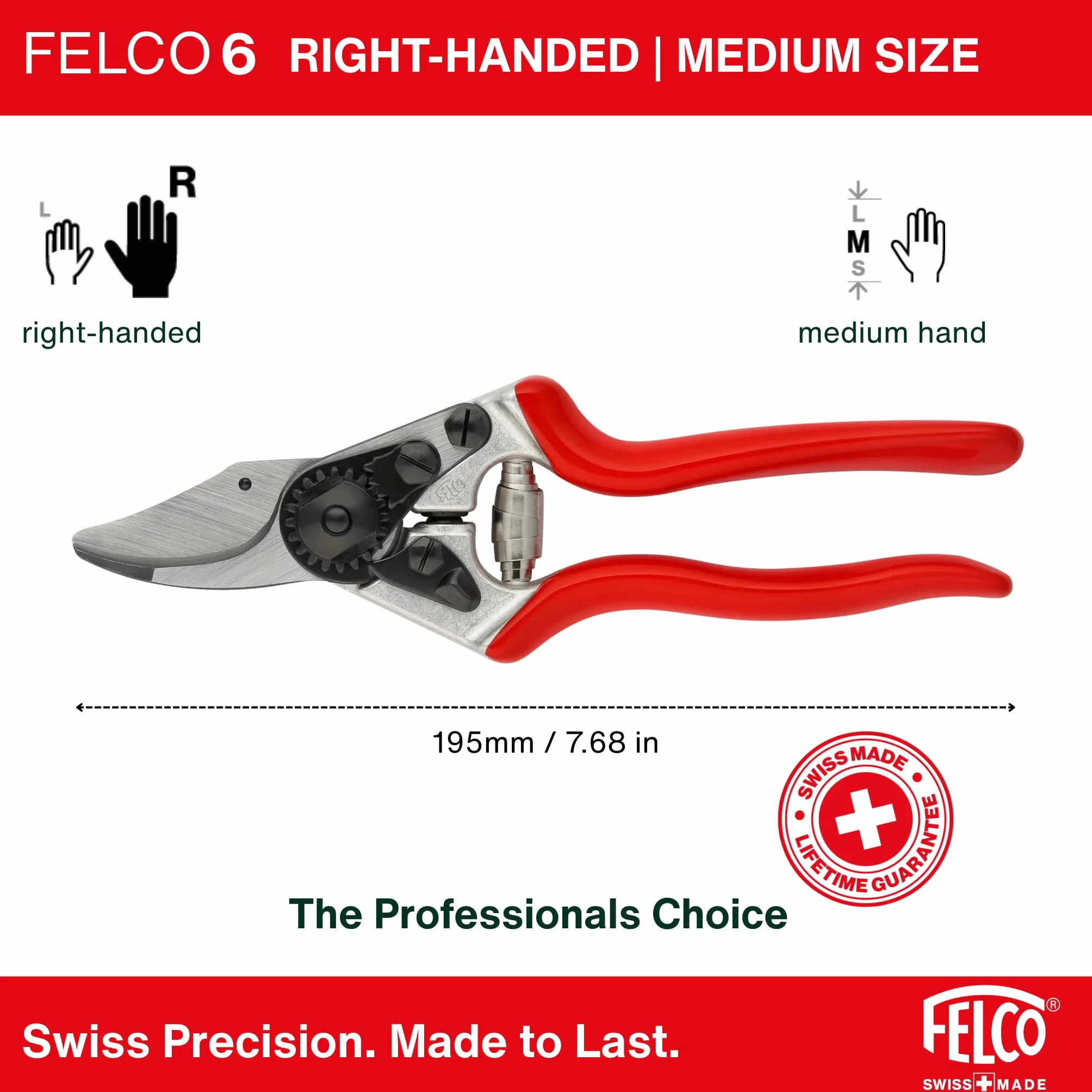 FELCO 6 sekator bypass 42 mm stal hartowana aluminiowe uchwyty kute ergonomiczna głowica pochylona