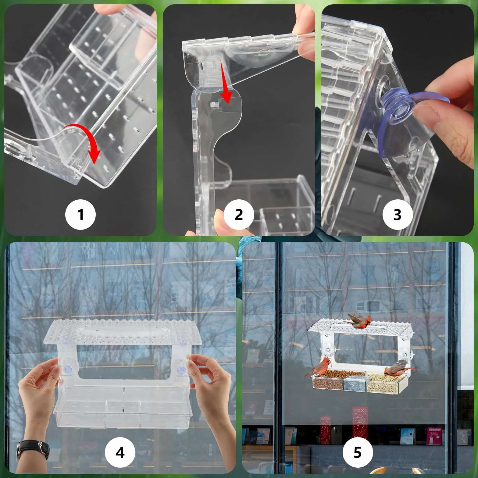 Domek dla ptaków szyba okienna 24,6 x 9,8 x 13,7 cm, zdejmowany dozownik karmy dla ptaków, okno z przyssawkami, do obserwacji ptaków, dekoracja ogrodowa, prezent