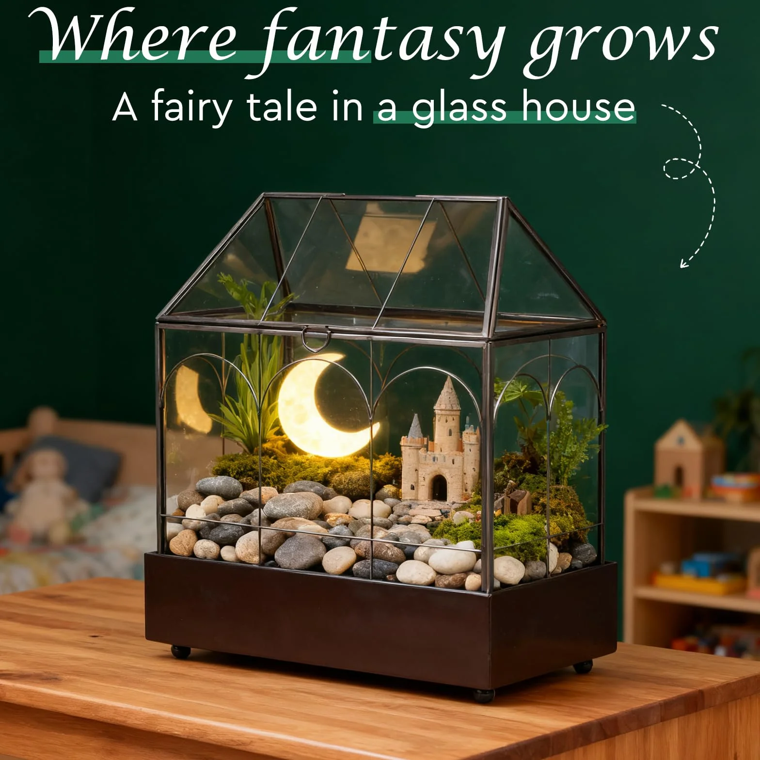 EFUTURETIME Mini szklarnia, parapet okienny, szklany z tacką na ścinki, 24,2 x 14,7 x 29 cm, terrarium dla roślin, mały ogród w butelkach, "zrób to sam" (nie zawiera roślin), dekoracja na sukulenty
