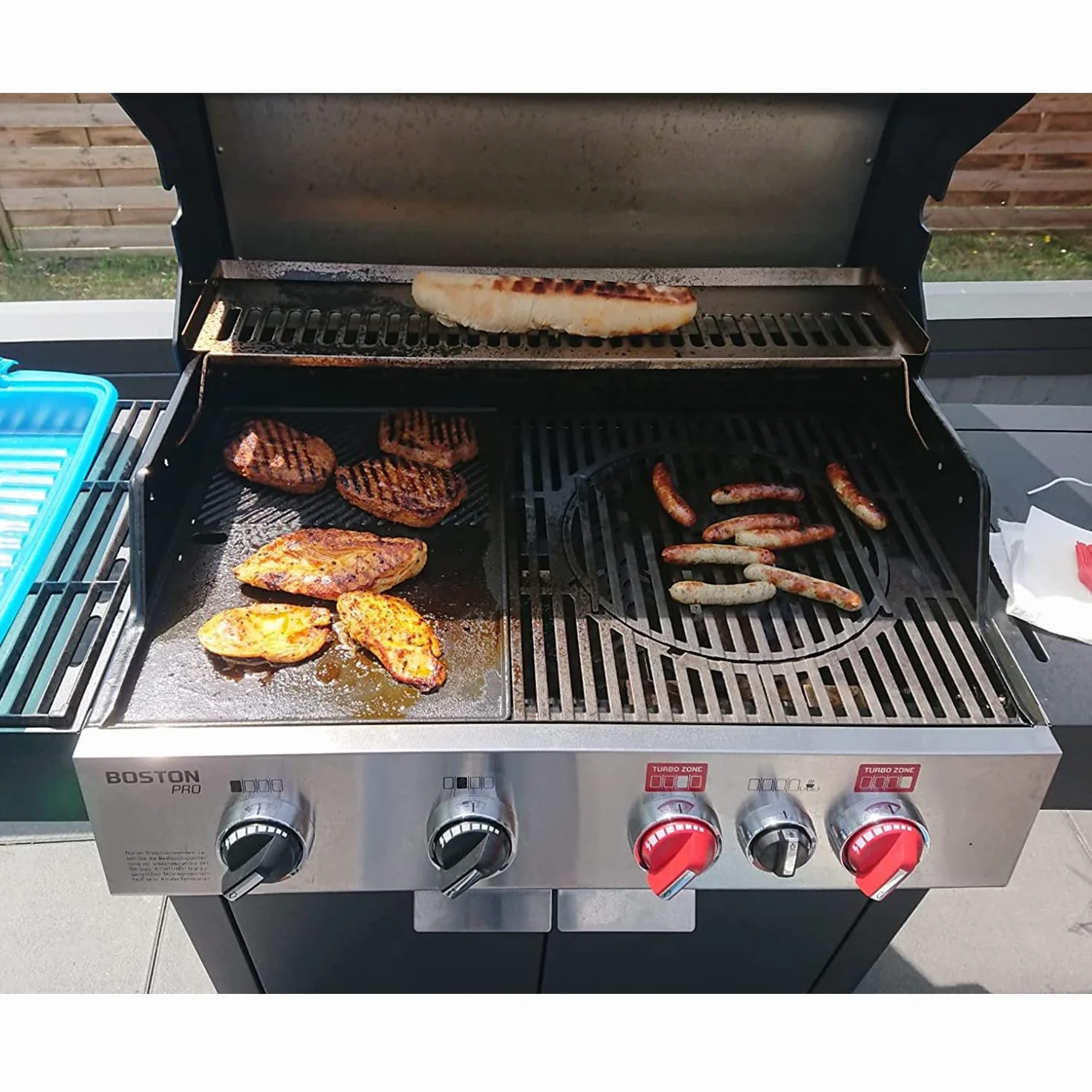 Denmay Płyta grillowa do Landmann Triton 3 i 4 palników, Enders Monroe PRO 4, Enders Boston 6, Broil King Baron, Crown, żeliwna plancha, 43,5 x 31,5 cm, 1 opakowanie