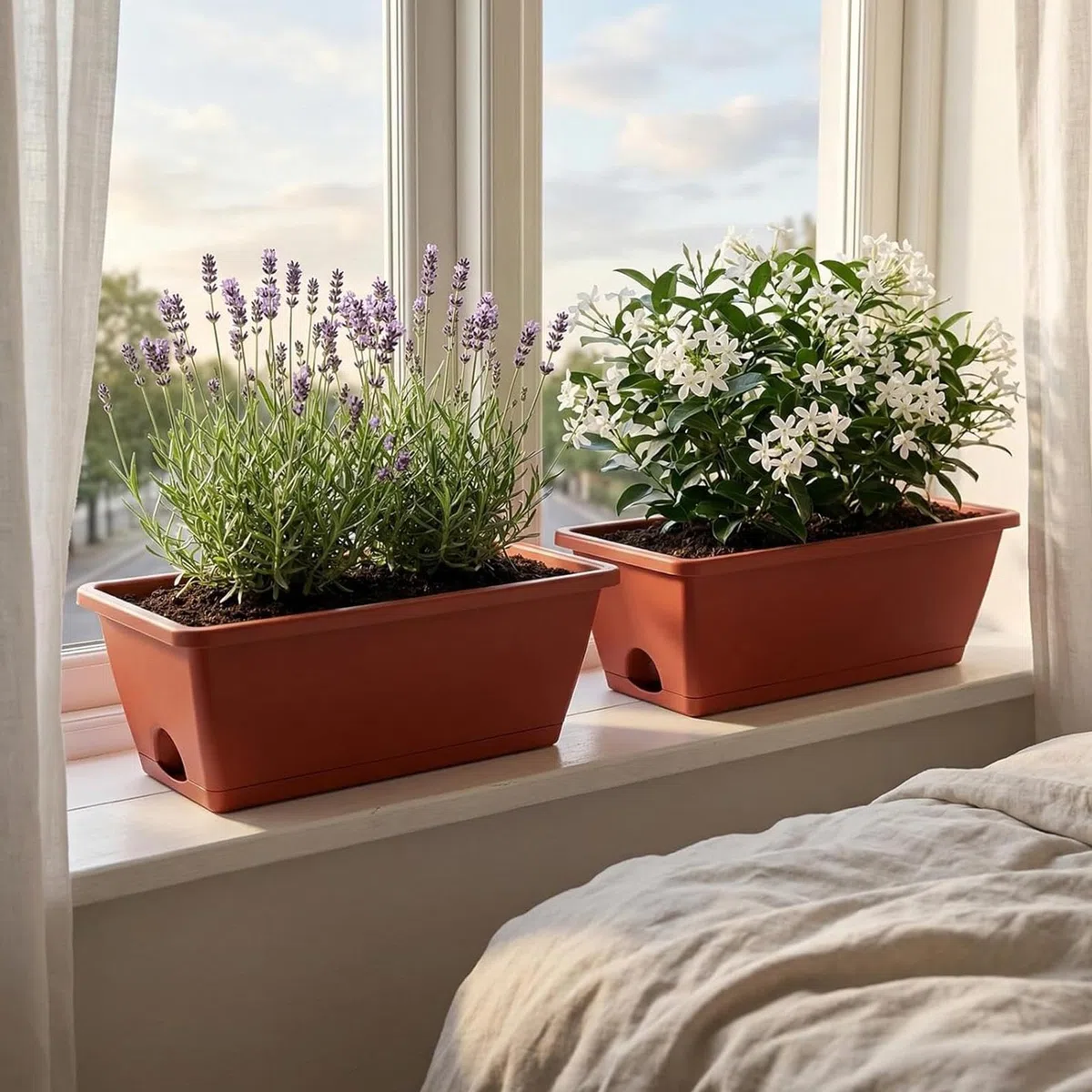 Skrzynki Okienne Donice 41,9 cm 7 sztuk Duże donice z tackami drenażowymi | Skrzynka Parapetowa Do Kwiatów Parapet, Balkon, Taras, Ganek, Podwórko Oraz Do Użytku Zewnętrznego I Wewnętrznego