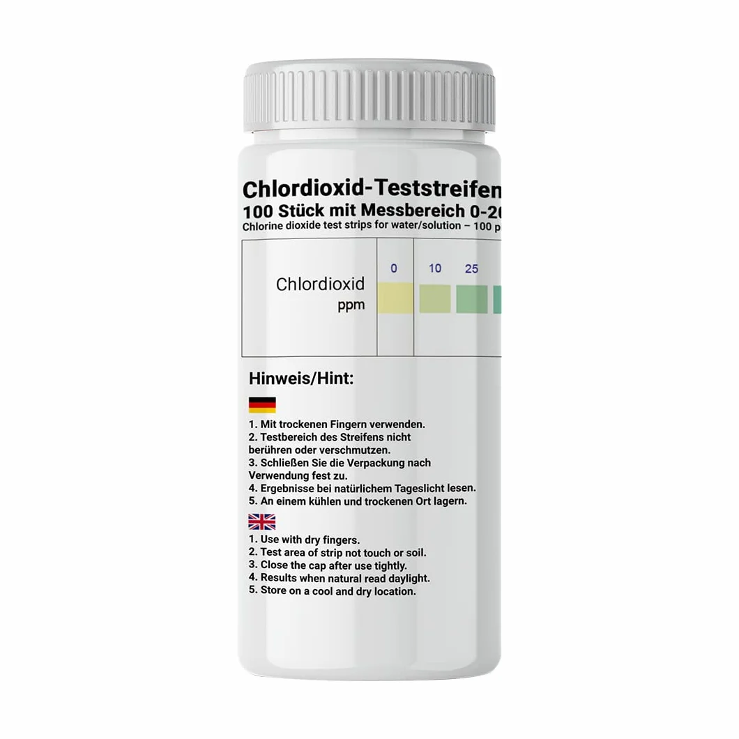 100 x paski testowe dwutlenku chloru (0-2000 ppm) roztwór (CDL/CDS) szybki test wody (dwutlenek chloru)