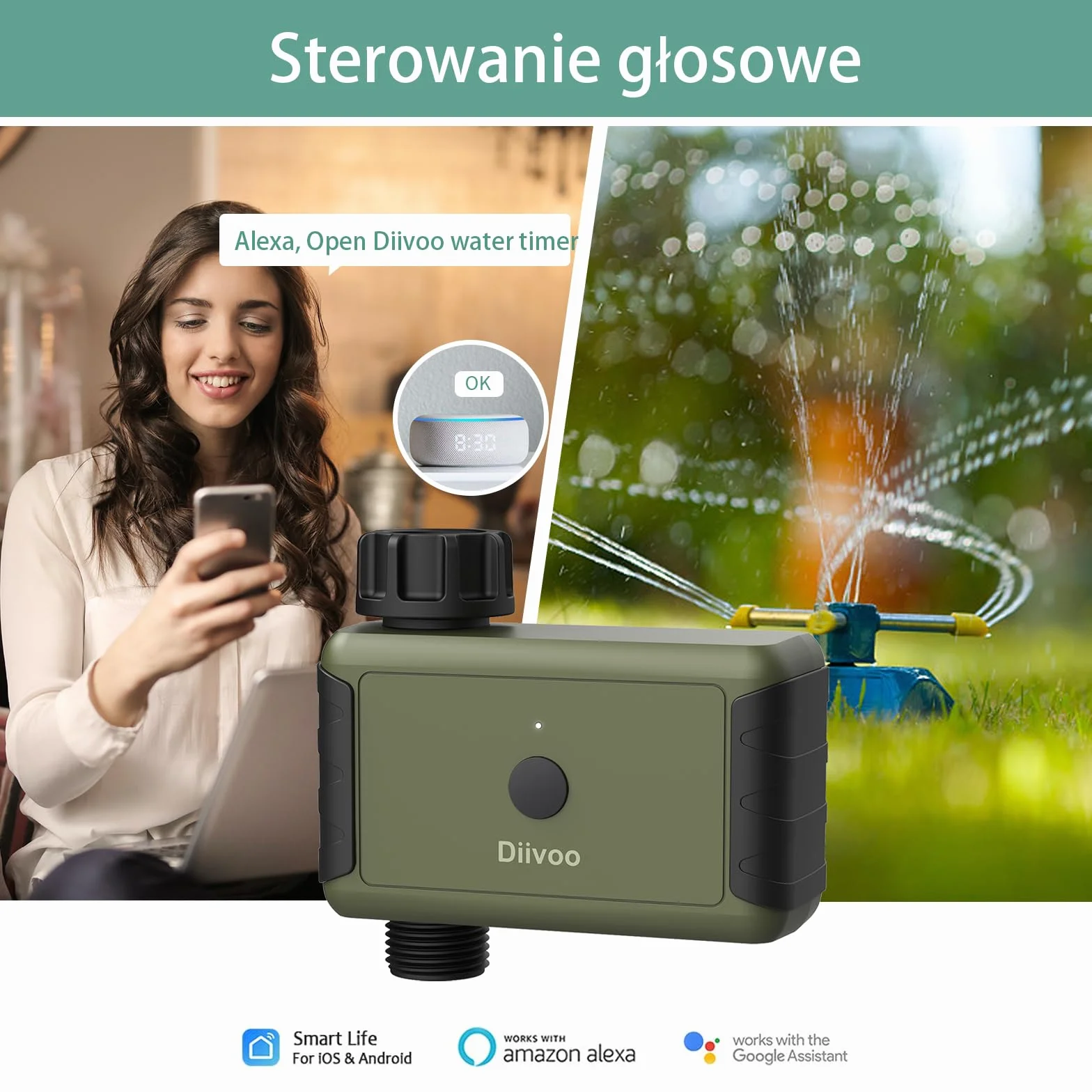 Diivoo sterowany przez aplikację, sterowany czasem i częstotliwością, do automatycznego nawadniania ogrodów i trawników na świeżym powietrzu