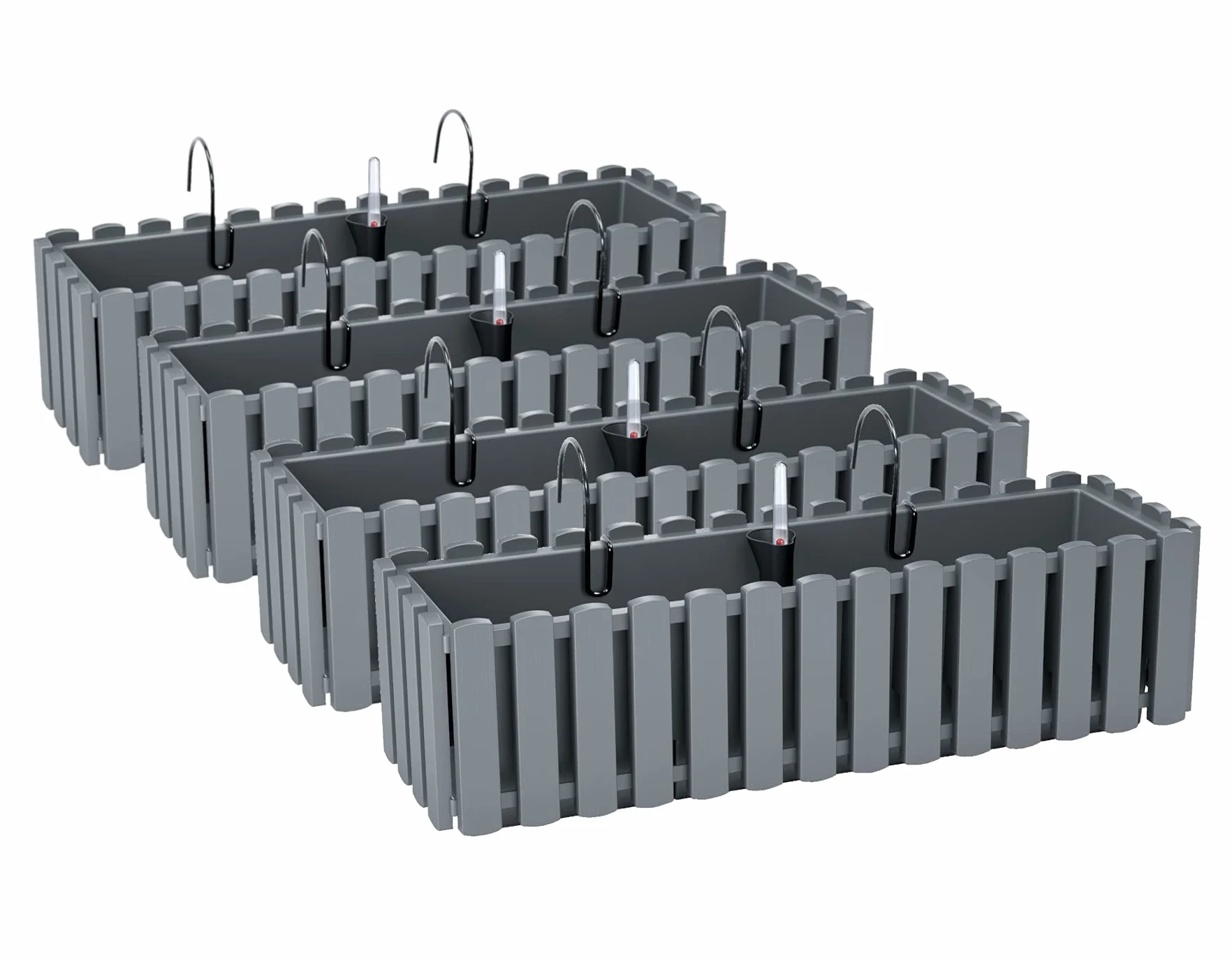 4x Doniczka Na Kwiaty Ze Wspornikami - 58 x 18 x 16,2 cm - System Nawadniania Doniczek Balkonowe Doniczki Na Rośliny, Szare