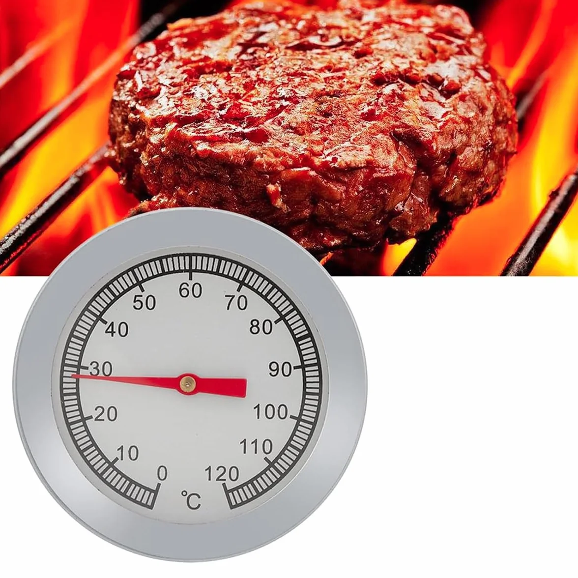 Termometr do pieczenia do grilla, wędzarni, piekarnika, pizzy, wyświetlacz temperatury 0-120°C do pieczenia mięsa, termometr kuchenny ze stali nierdzewnej