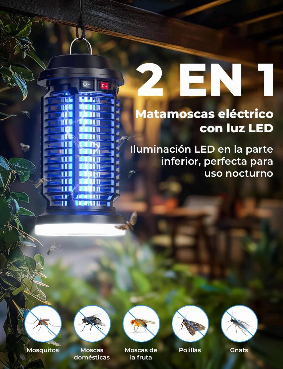 YISSVIC Elektryczna lampa przeciwkomarowa 4200 V 15 W UV IPX4 wodoodporna