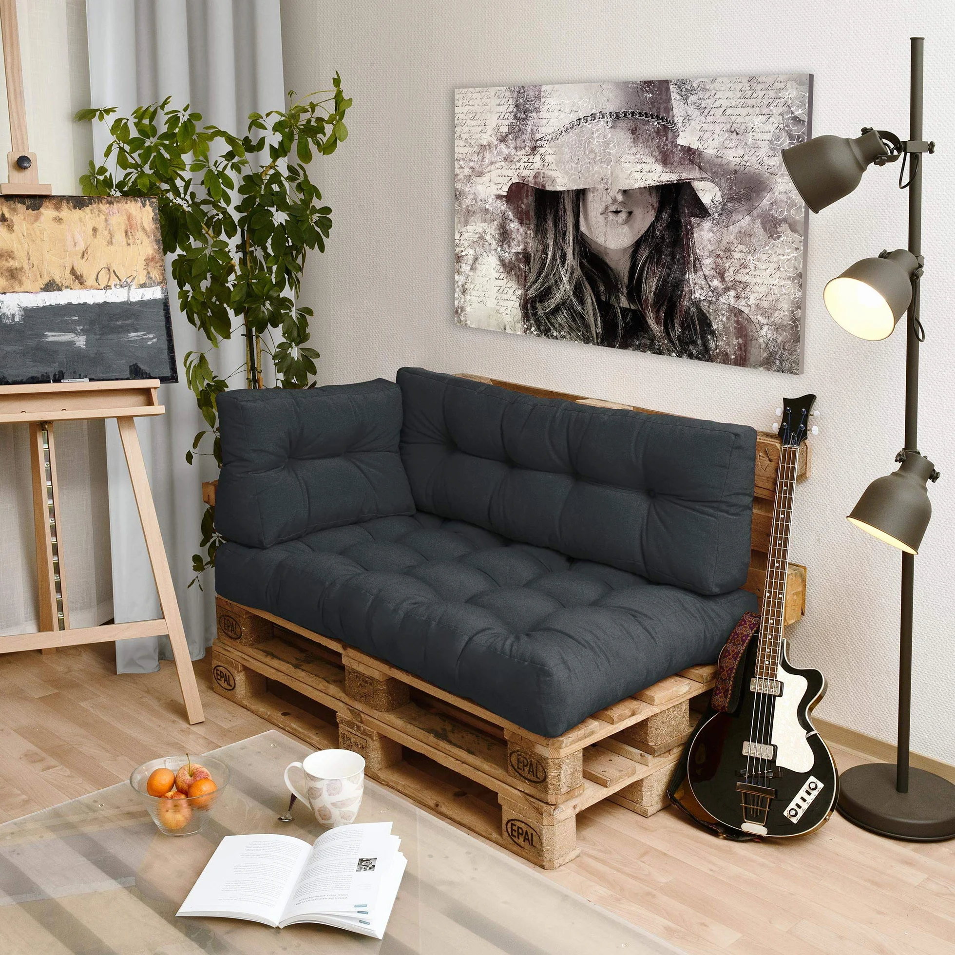 Beautissu Eco Style Poduszka na palety 120 x 40 x 15 cm Szara ciemnoszara