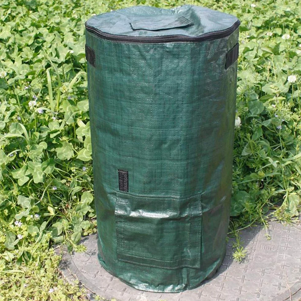 Kompostownik ogrodowy, torba ogrodowa na odpady, ekologiczna torba na kompost, organiczna torba na kompost z uchwytami, torba ogrodowa wielokrotnego użytku ciemnozielona 45 x 80 cm
