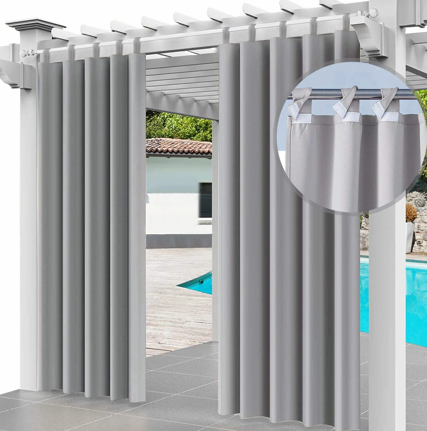 Wodoodporna zasłona zewnętrzna 2x 220 x 155 cm wiatroszczelna ochrona przed promieniowaniem UV do frontu Pergola Cabana ogrodowego (2 panele) szara [129]