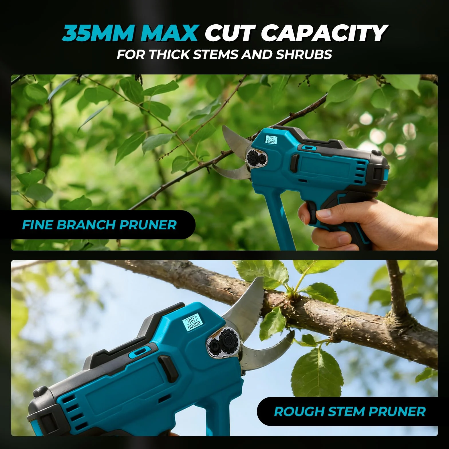 Akumulatorowe nożyce do gałęzi Makita 18 V, maks. 35 mm, 1000 W, bezszczotkowy silnik, nożyce do gałęzi, nożyce ogrodowe z licznikiem cięcia LCD, wyłącznik bezpieczeństwa dla ogrodników, hodowców