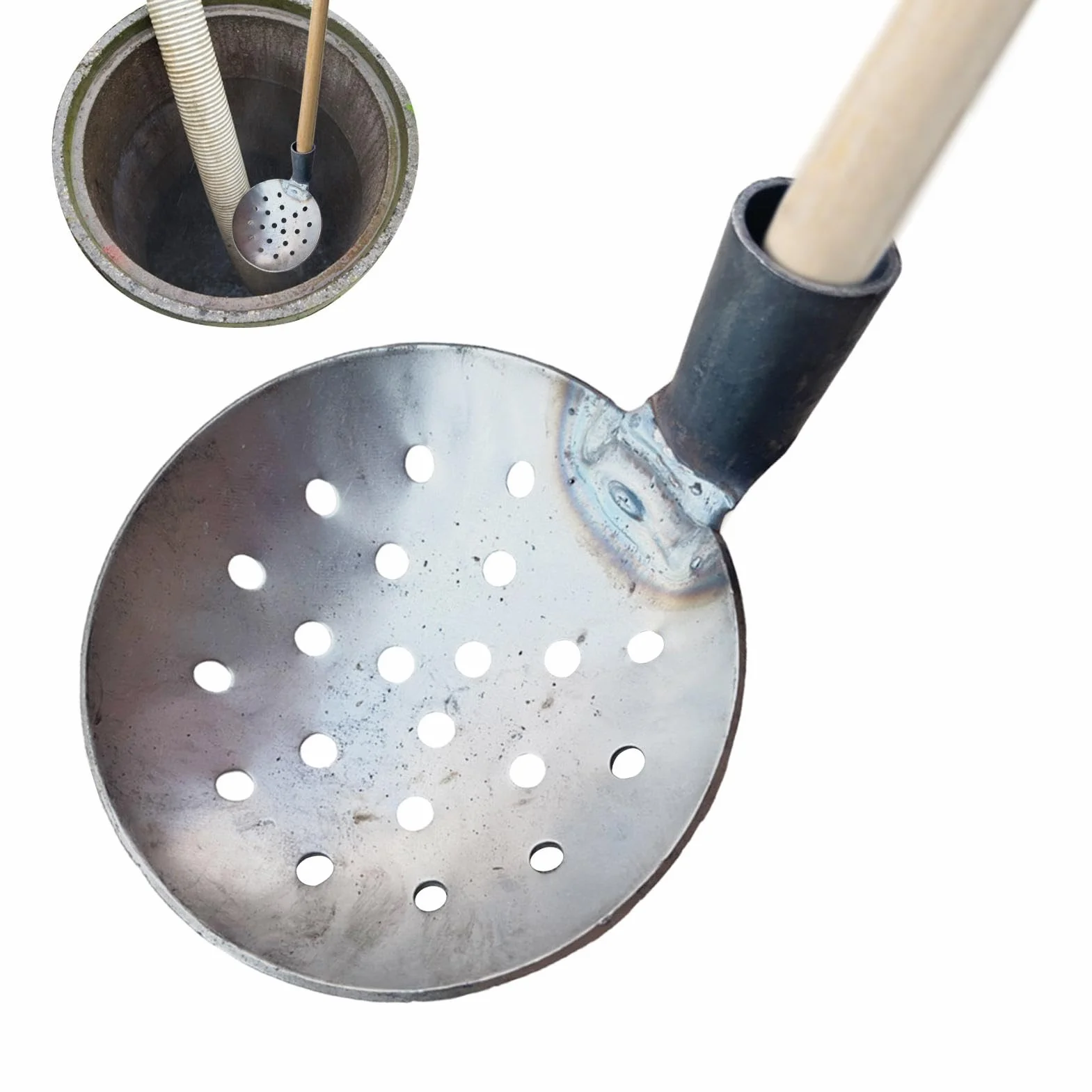 Łyżka do szamba - narzędzie do usuwania osadów metalowych, wytrzymała łyżka do czyszczenia żelaza, metalowa łyżka do błota, łyżka do obornika, chochla wodna, narzędzie do przesiewania na patio,