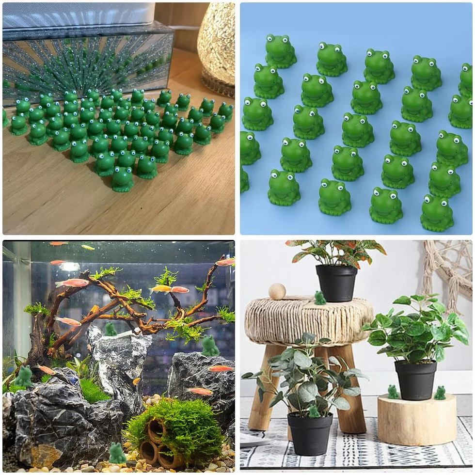 Mini żaby z żywicy, zestaw 100 sztuk, figurki do dekoracji ogrodu, akwarium, DIY (zielony)