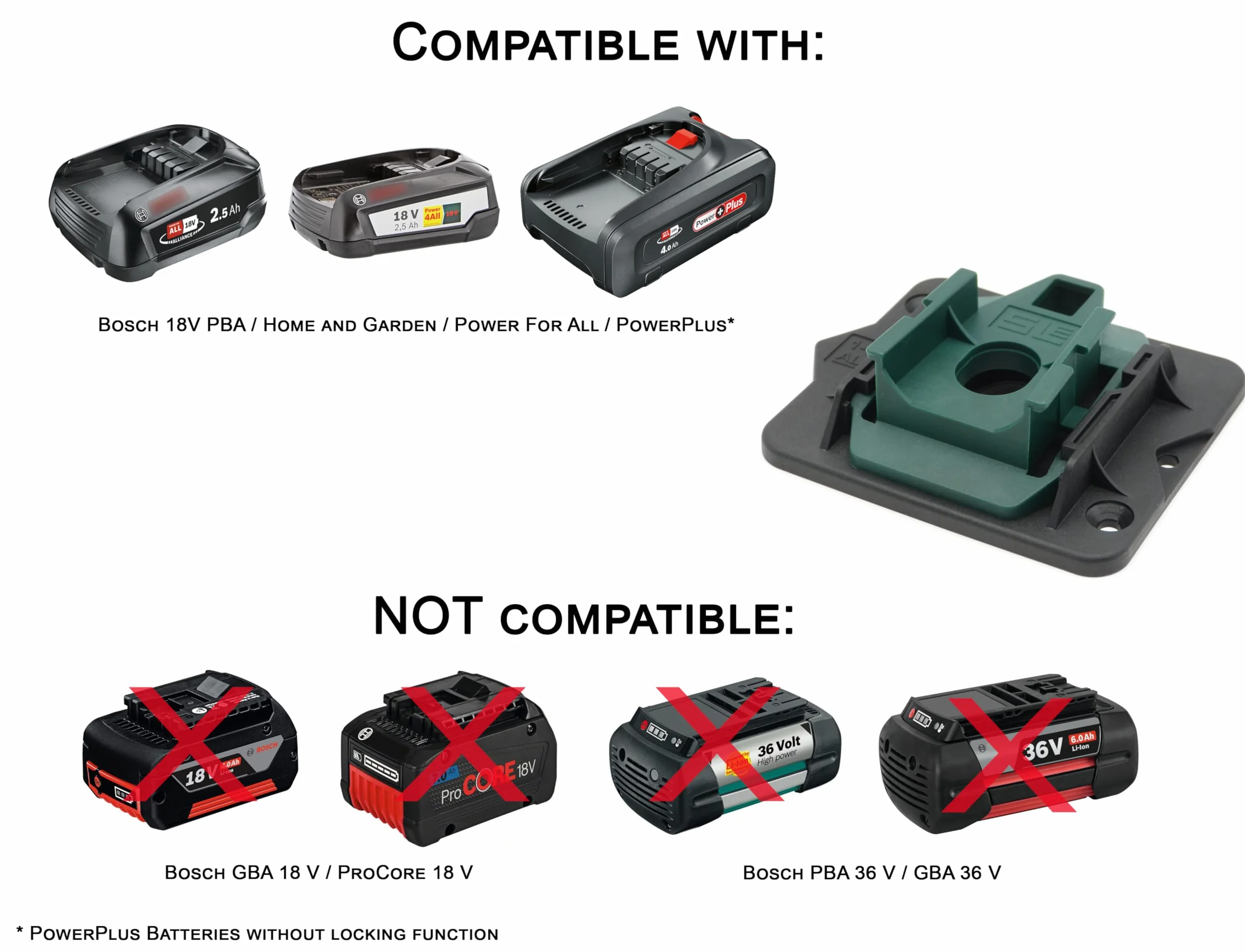 SLE profesjonalny uchwyt na akumulator do Bosch 18 V POWER FOR ALL PBA Home & Garden akumulator uchwyt ścienny uchwyt ścienny zielony