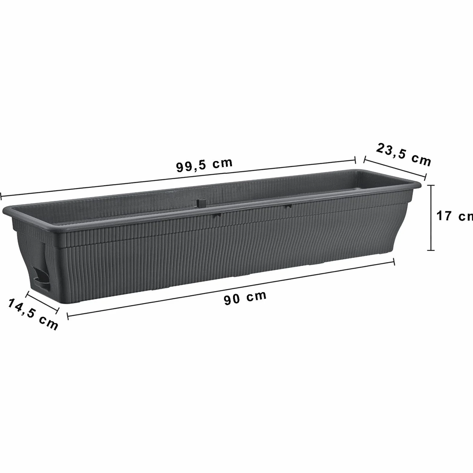 2 x skrzynka balkonowa 100 cm, skrzynka na kwiaty ze zbiornikiem wody, antracytowa, 25 l, skrzynka na kwiaty, odporna na warunki atmosferyczne, z wkładką, długa skrzynka balkonowa do ogrodu i na