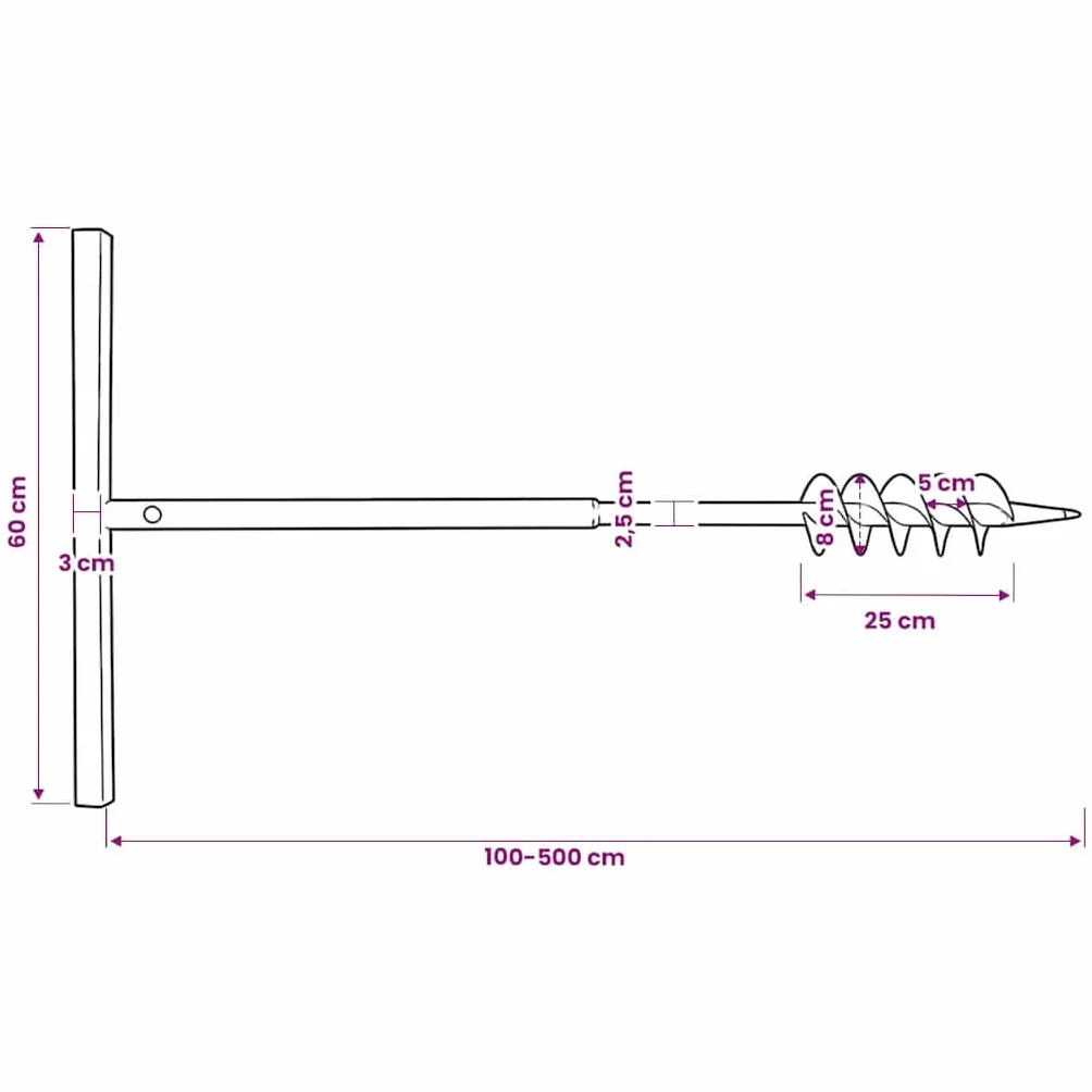 vidaXL Świder glebowy z uchwytem, 80 mm, przedłużany, 5 m, stal