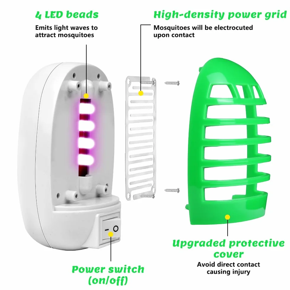 AOOWU Lampa przeciw komarom, 4 szt., lampa UV zabójca owadów, elektromagnetyczny zabójca much, skuteczna pułapka na muchy, zabijająca komary i inne latające owady