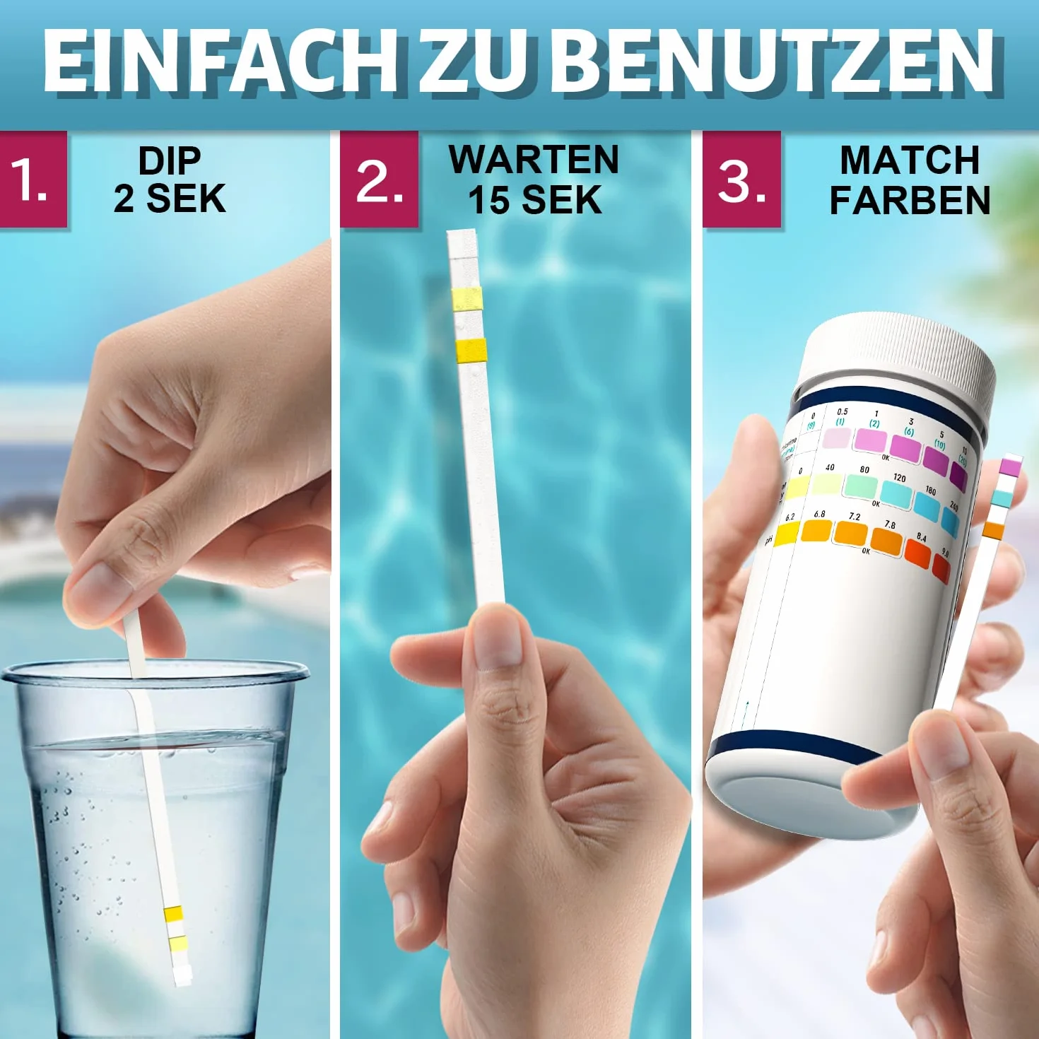 RUNBO 3 w 1 paski testowe do spa 150 drążków paski testowe zestaw do testowania wody Precyzyjny tester chemiczny dla wolnego chloru Brom Alkaliczność pH