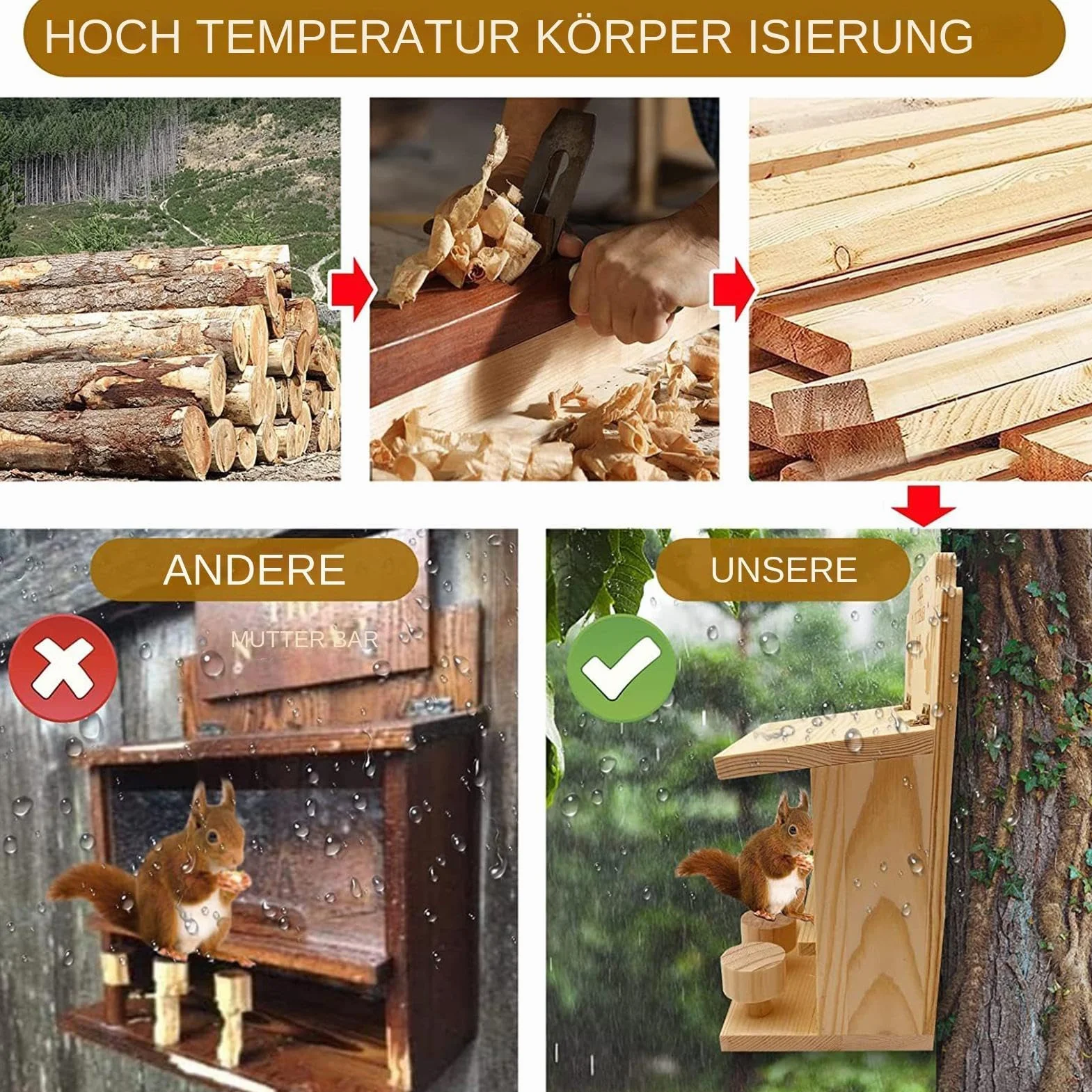 Drewniany domek karmnik dla wiewiórek odporny na warunki atmosferyczne na zewnątrz
