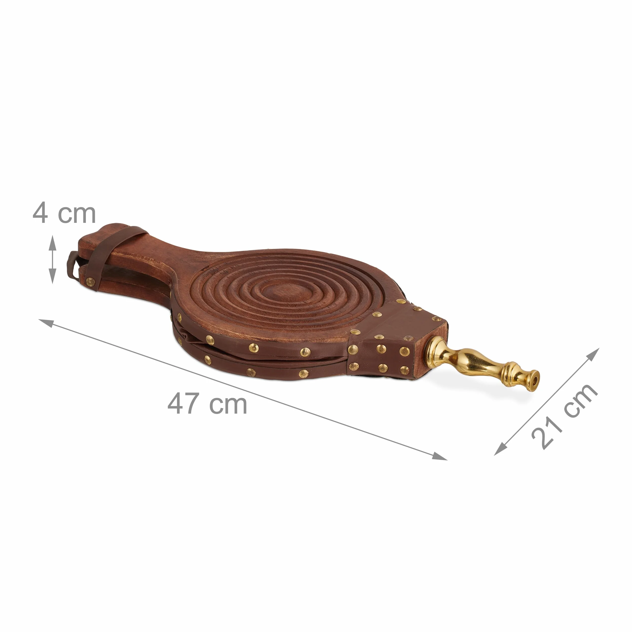 Relaxdays Miech drewno dmuchawa powietrza do grilla i kominka 47 cm brązowy złoty