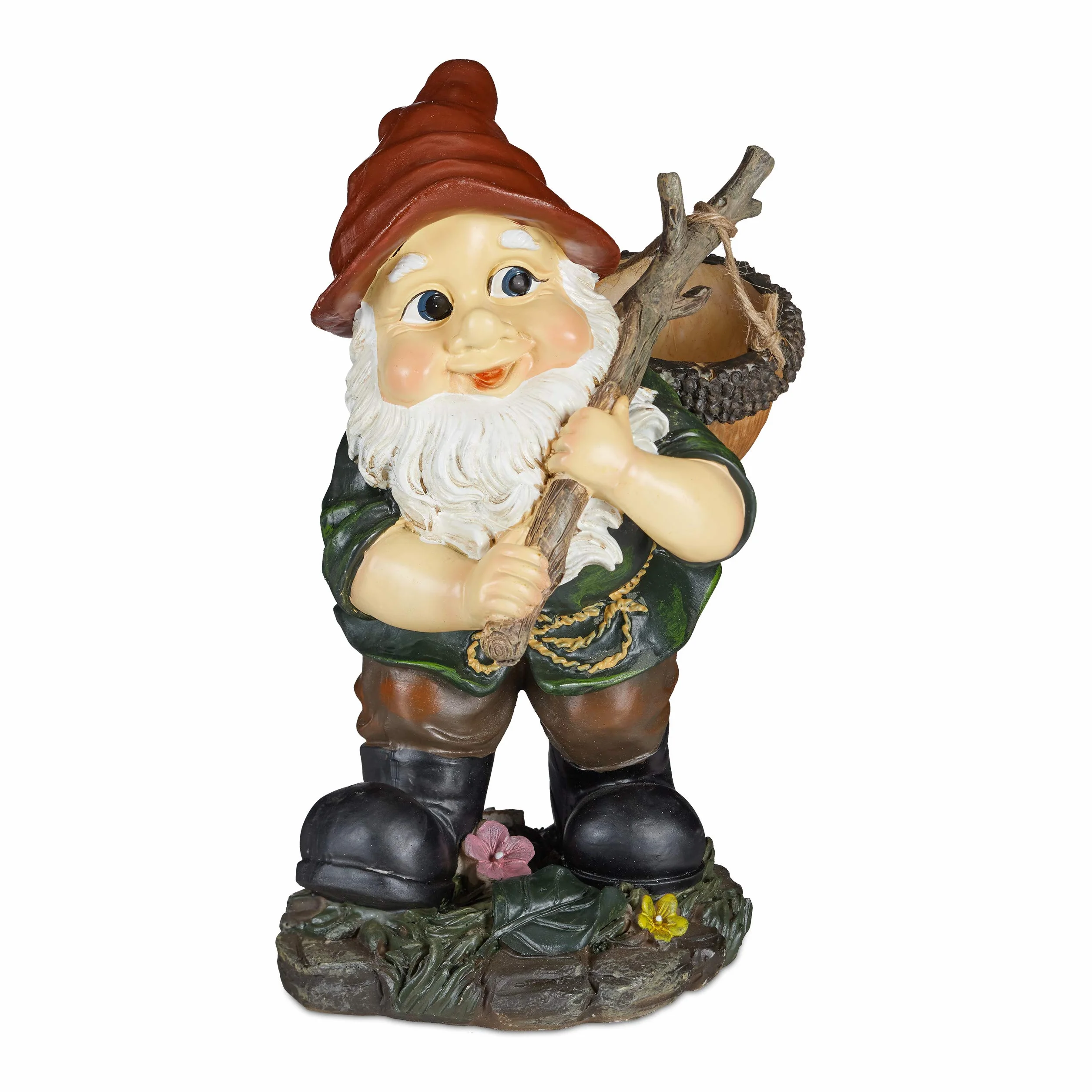 Relaxdays krasnal ogrodowy z koszykiem, figurka do ogrodu, dekoracja, gnom, skrzat, 30x17,5x21cm, mrozoodporny, kolorowy