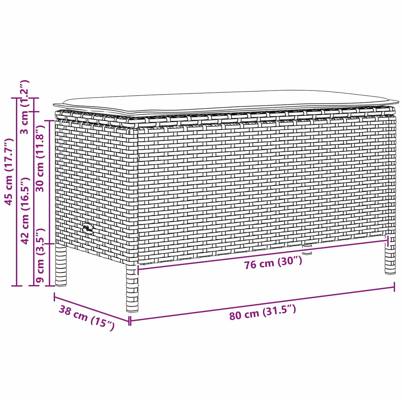 vidaXL Pufa ogrodowa z poduszką Czarny 80 x 38 x 45 cm Rattan PE, Nowoczesny podnóżek do ogrodu, uniwersalne siedzisko na świeżym powietrzu, rattanowy ottoman, minimalistyczny mebel
