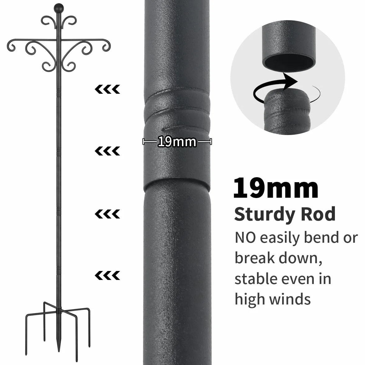 Karmniki dla ptaków, wisząca stacja do podawania ptaków, 196 cm, stojak do karmienia do ogrodu, wytrzymałe metalowe podwójne haczyki owczarki oszustów do oświetlenia słonecznego, koszy, 1 opakowanie
