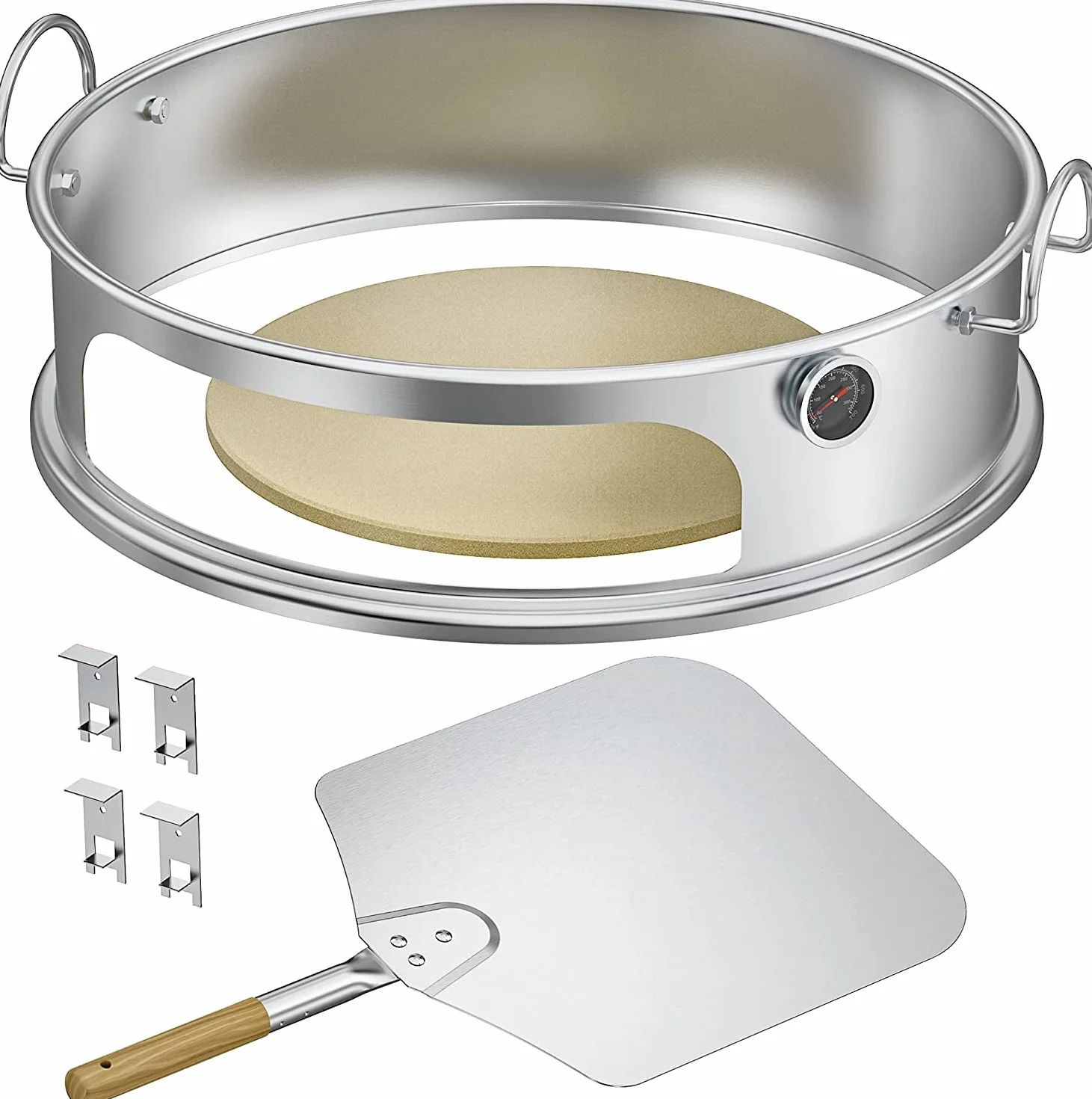 Onlyfire piec do pizzy ze stali nierdzewnej, kompletny zestaw, do grilla kulowego Weber 57 cm i wielu innych modeli, grill do pizzy na węgiel drzewny