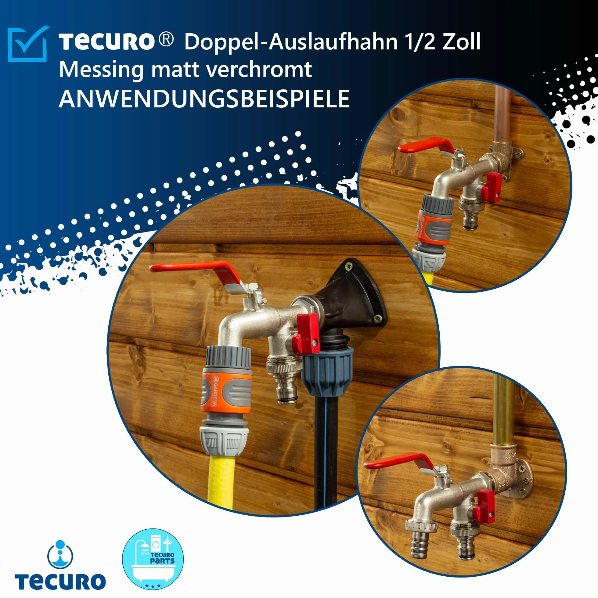 Tecuro 22615 Podwójny Zawór Kulowy Z Dodatkowym Odpływem, Mosiądz, Wylot Tylny 3/4"