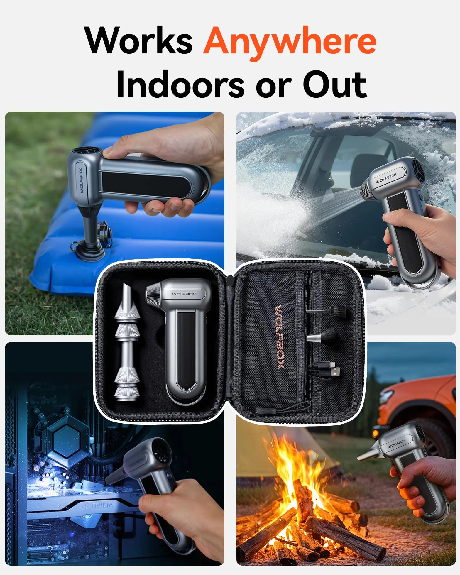 WOLFBOX Twarda torba transportowa kompatybilna z MF100, MF200, MF60, MF70 Electric Air Duster, odporna na wstrząsy ochronna podróżna torba do przechowywania sprężonego powietrza dmuchawy i akcesoriów