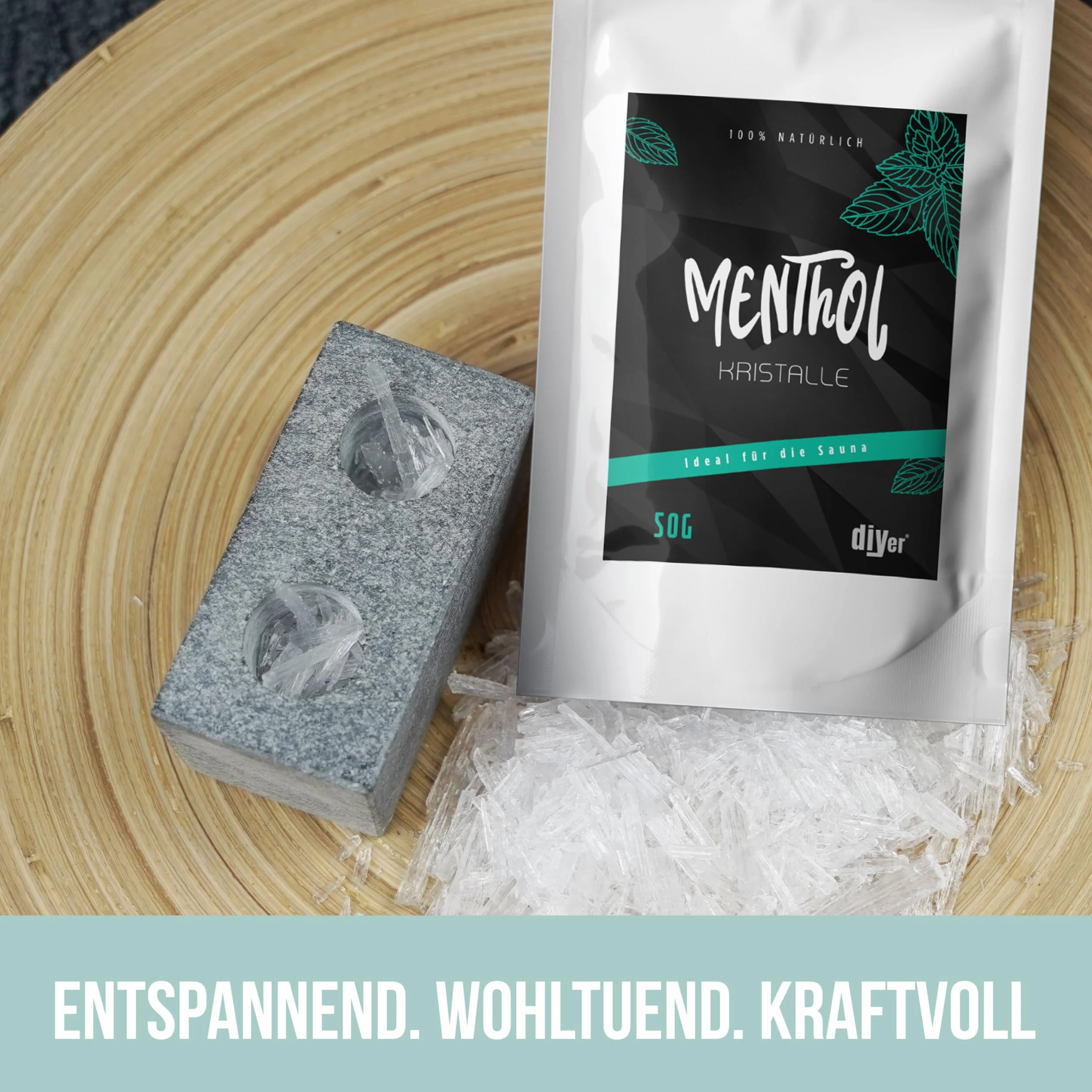 500g kryształków mentolowych w praktycznej torebce z suwakiem - certyfikowana jakość premium ze 100% czystego olejku miętowego - idealne jako napar do sauny - kryształki lodu