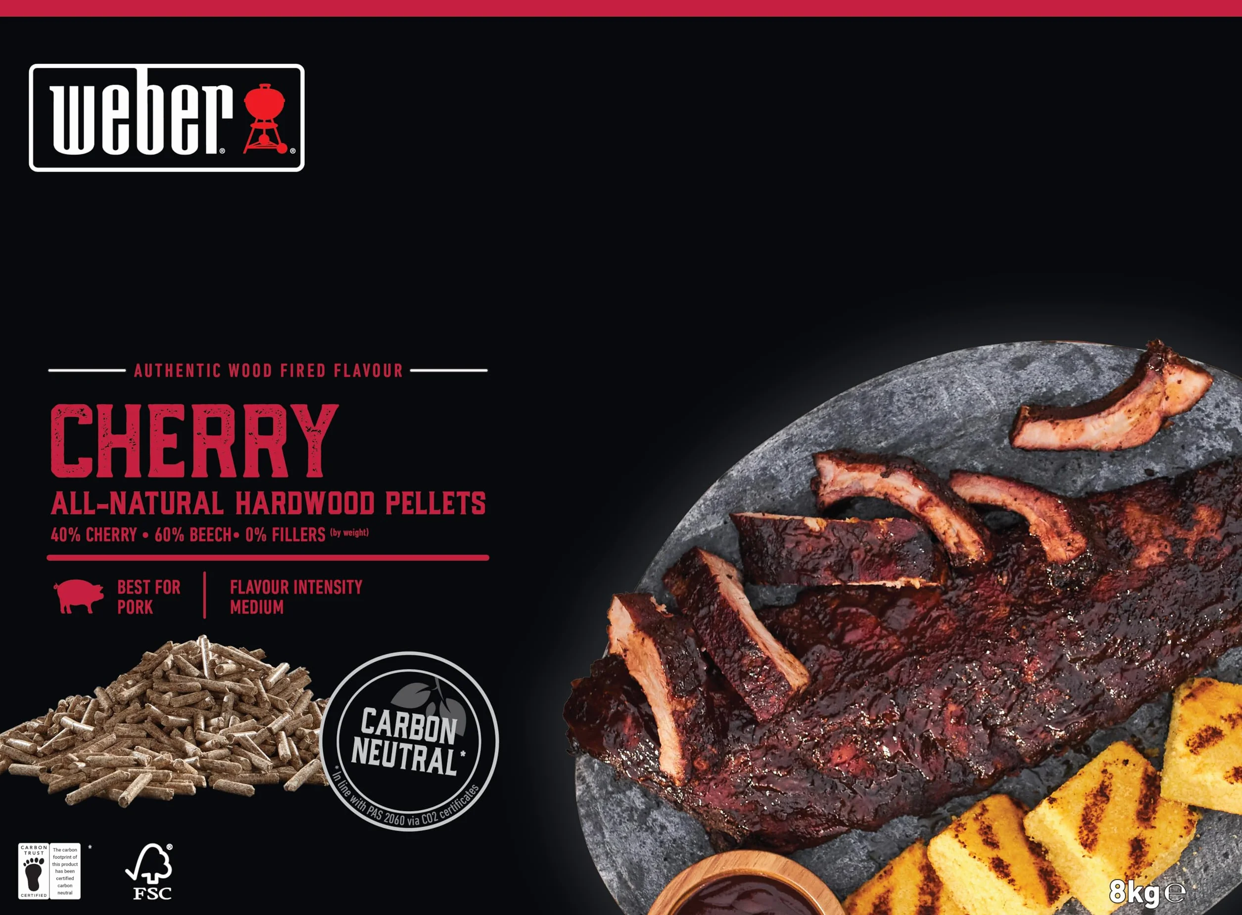 Weber pellet - Drewno Wiśniowe (8kg), Doskonałe do Wędzenia Świń, 100% Naturalne Drewnopellety, Produkt UE, Zrównoważone Odbiór, Certyfikowane Drewno FSC (18293)