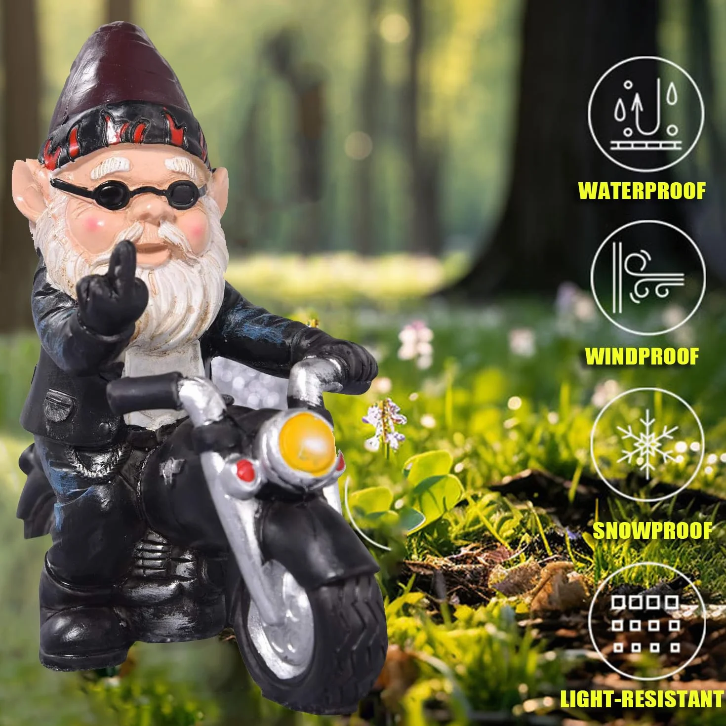 Ozdoby Ogrodowe Krasnale, Ozdoby Ogrodowe Skrzaty Motocykliści, zabawny krasnal ogrodowy, dekoracja do tarasu balkonu, stary człowiek z motocyklem, ozdoba z żywicy do domu i biura