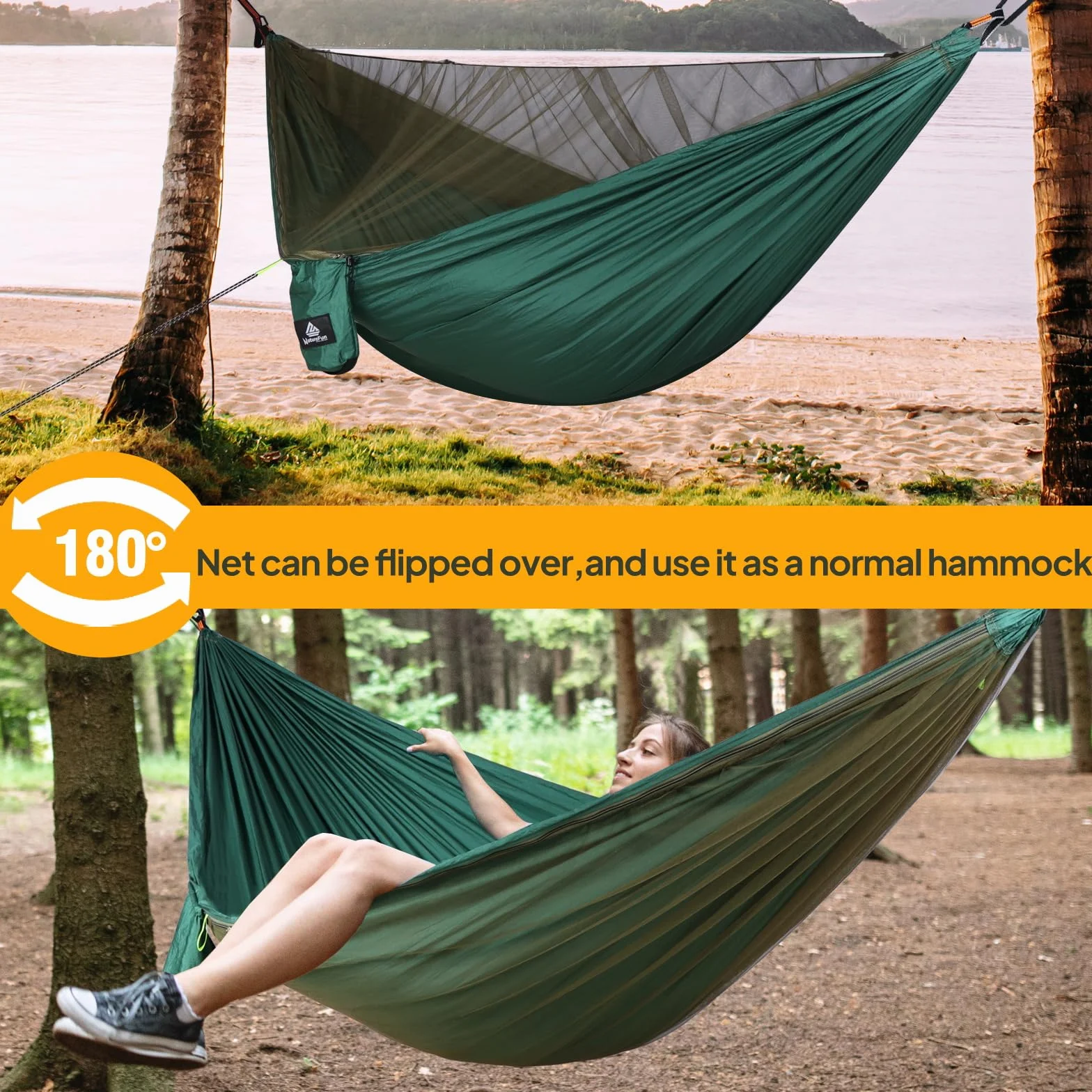 NatureFun Hamak kempingowy z moskitierą 300 kg nylon spadochronowy 290 x 140 cm