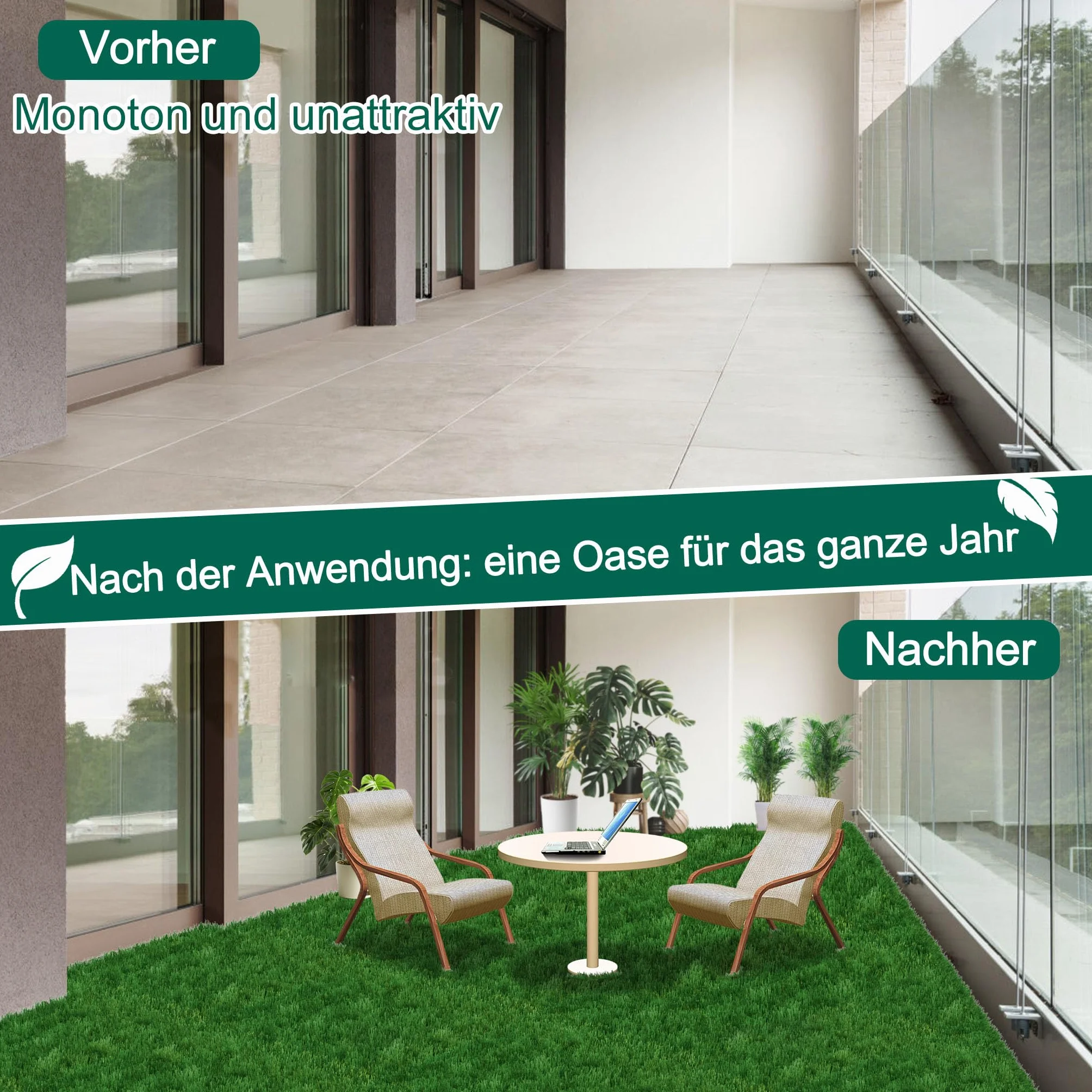 Froadp Sztuczna trawa płytki 30x30 cm 11 sztuk PE grubość 4 cm na taras balkon
