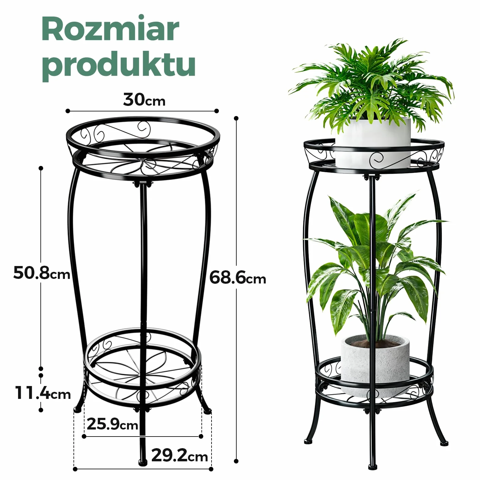 Bamworld Stojak na rośliny wewnętrzny metalowy 2-poziomowy półka na rośliny czarny uchwyt na rośliny duży stojak na rośliny na wiele roślin doniczki na patio ogród narożnik balkon salon