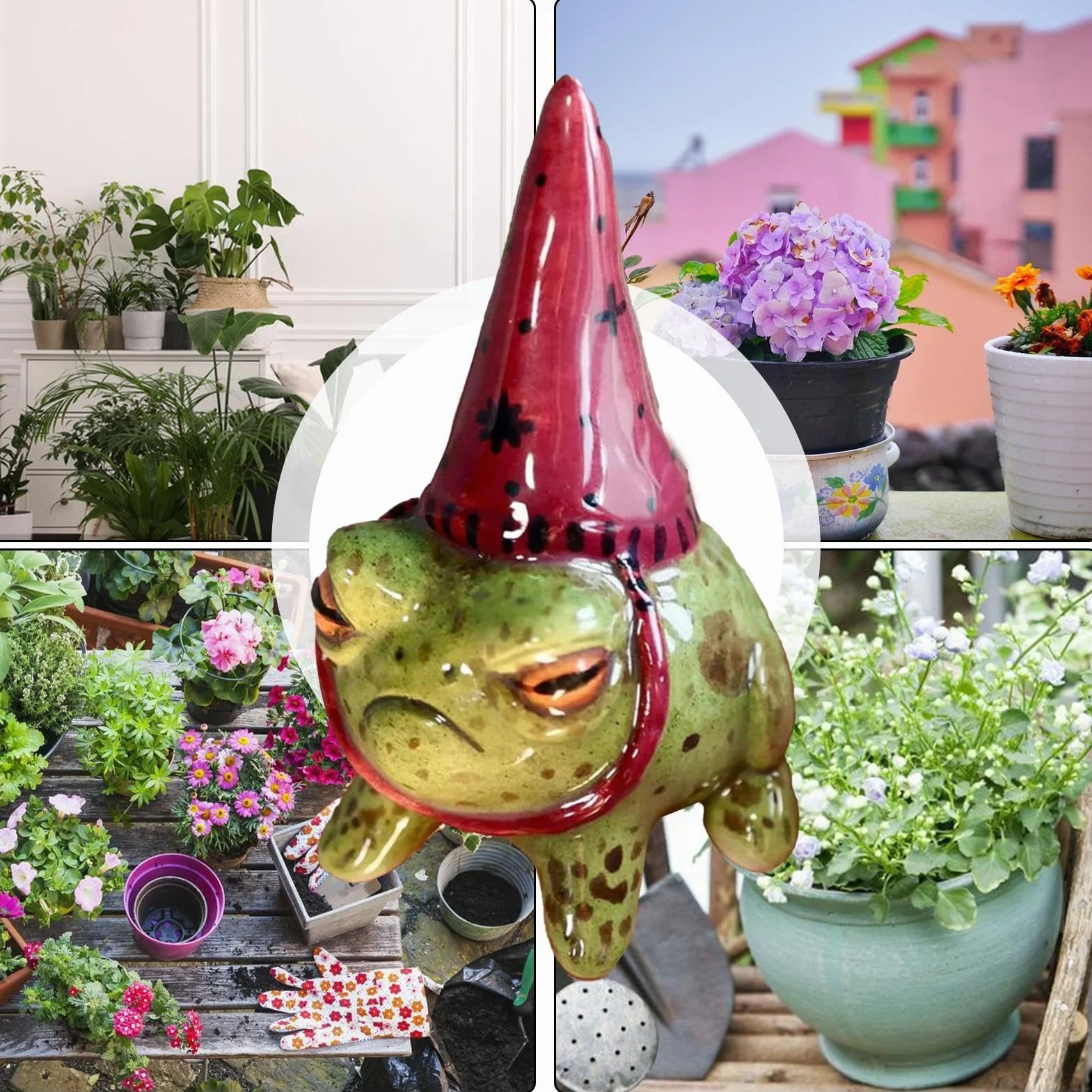 Dekoracje ogrodowe żaba, posągi żab do ogrodu - Figurka z żywicy małej żaby w kapeluszu czarownicy | Ręcznie malowany ornament bonsai rzeźba
